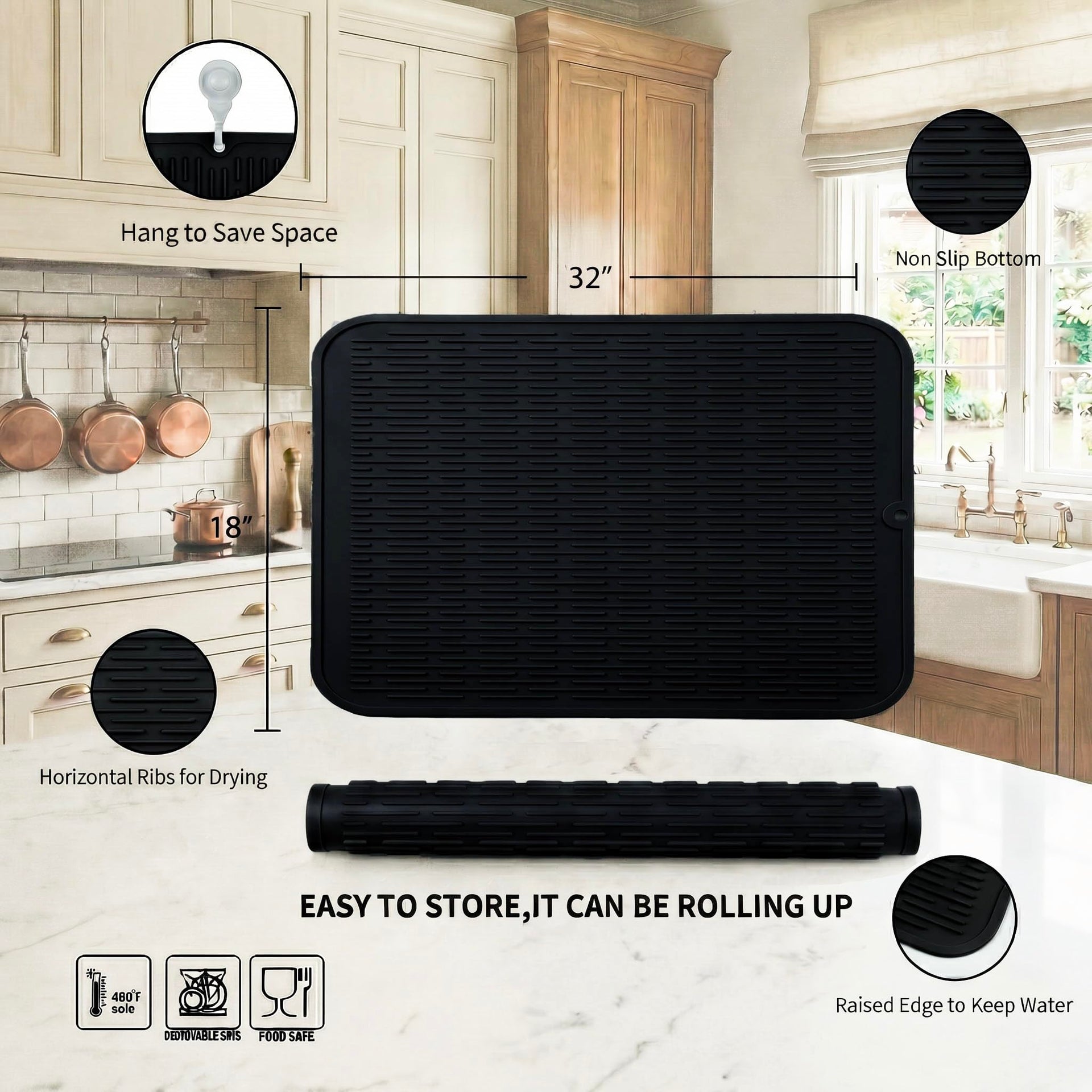 Silicone Dish Drying Mat for Multiple Usage