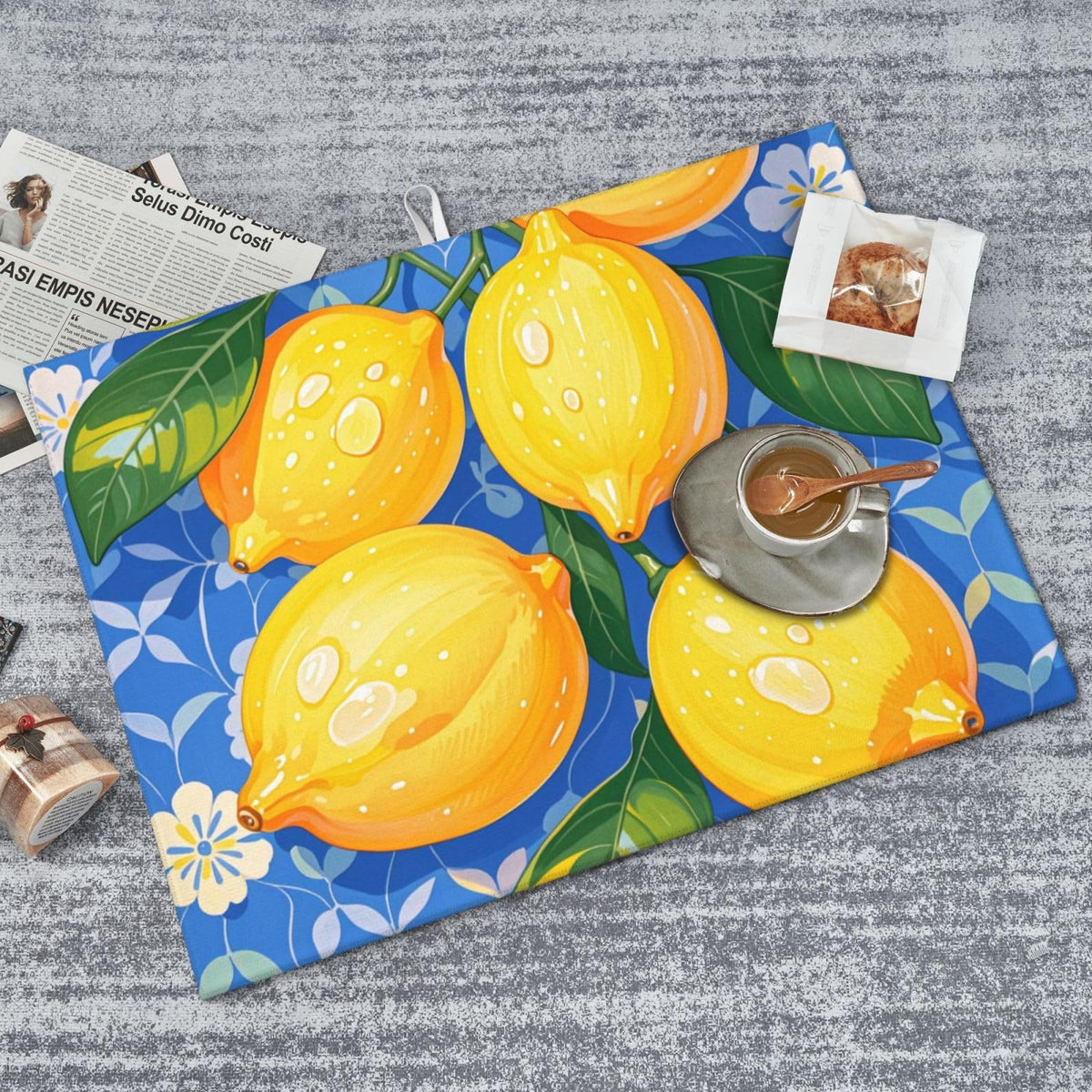 lemon Dish Drying Mat Highly Absorbent Double