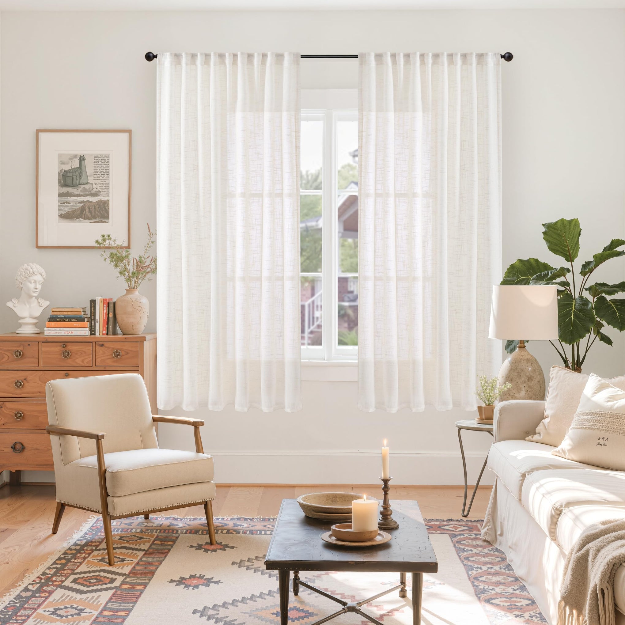 Natural Linen Curtains 68 Inches Long (2 Count)