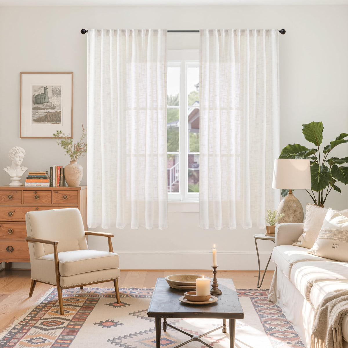 Natural Linen Semi Sheer Curtains 63 Inches Long (2 Count)