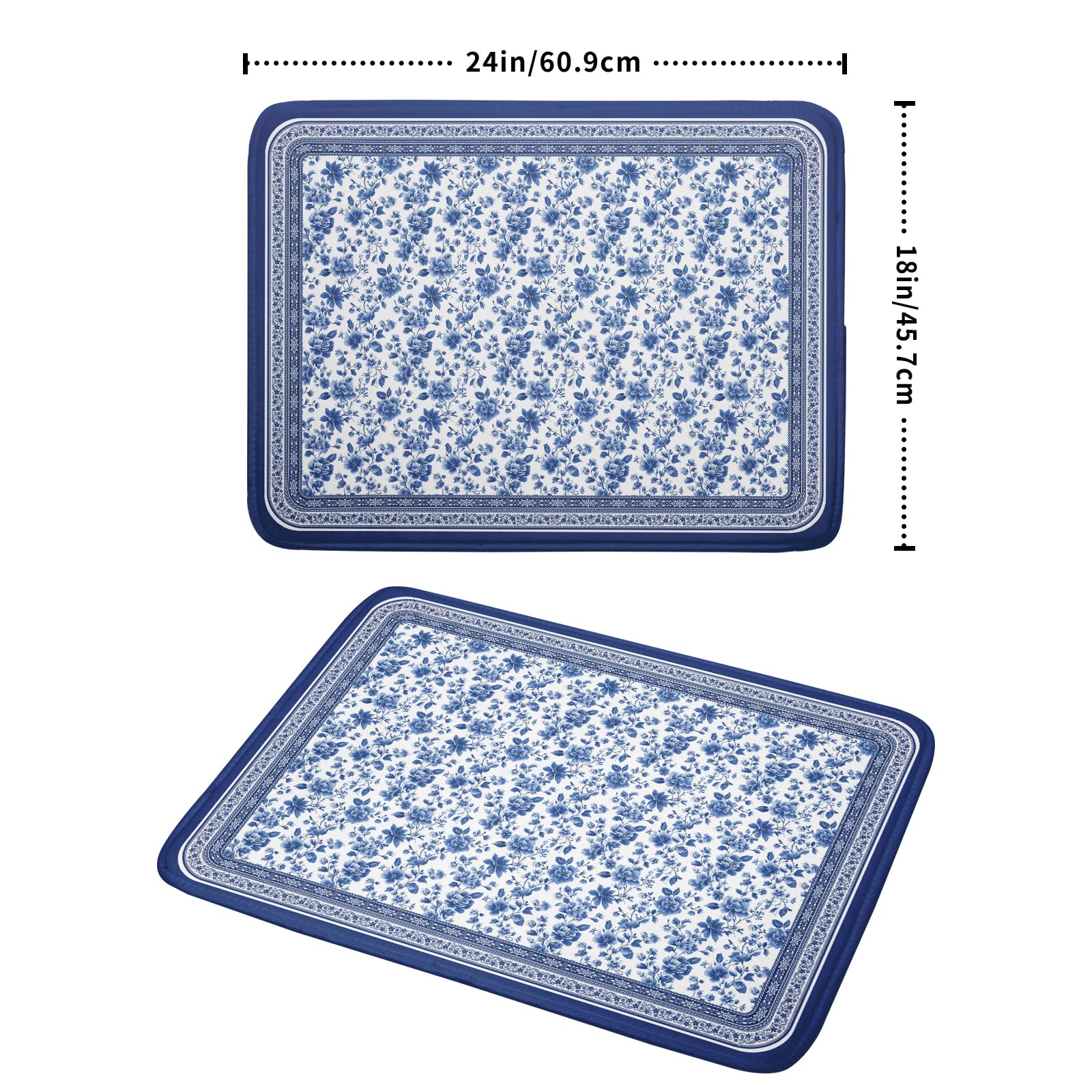 Blue Floral Branches Dish Drying Mat for Kitchen Counter Chinoiserie Pattern Dish Drying Pad 18x24 In Absorbent Vintage Flowers Decor Dishes Drainer Pad Dish Dry Rack Mat for Counter Coffee Bar