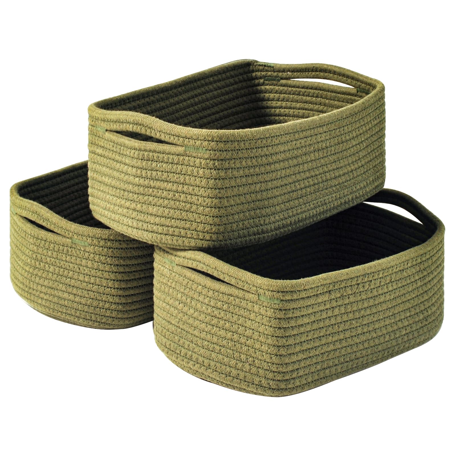 Small Green Storage Baskets for Organizing Shelves (3 Count)