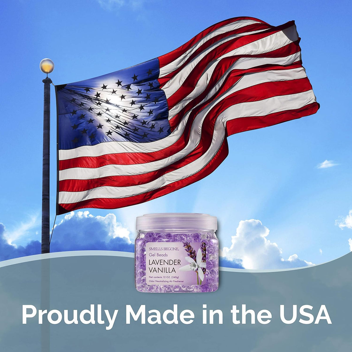 SMELLS BEGONE Odor Eliminator Gel Beads - 12 oz, Pack of 6 - Eliminates Odor in Bathrooms, Cars, Boats, RVs & Pet Areas - Air Freshener - Made with Essential Oils - Lavender Vanilla Scent