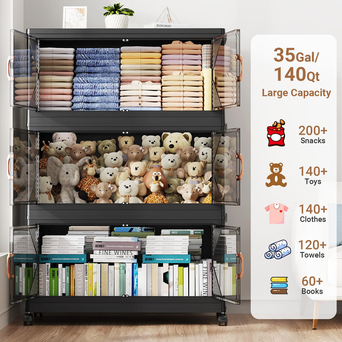 V60 140QT Plastic Stackable Storage Bins with Lid