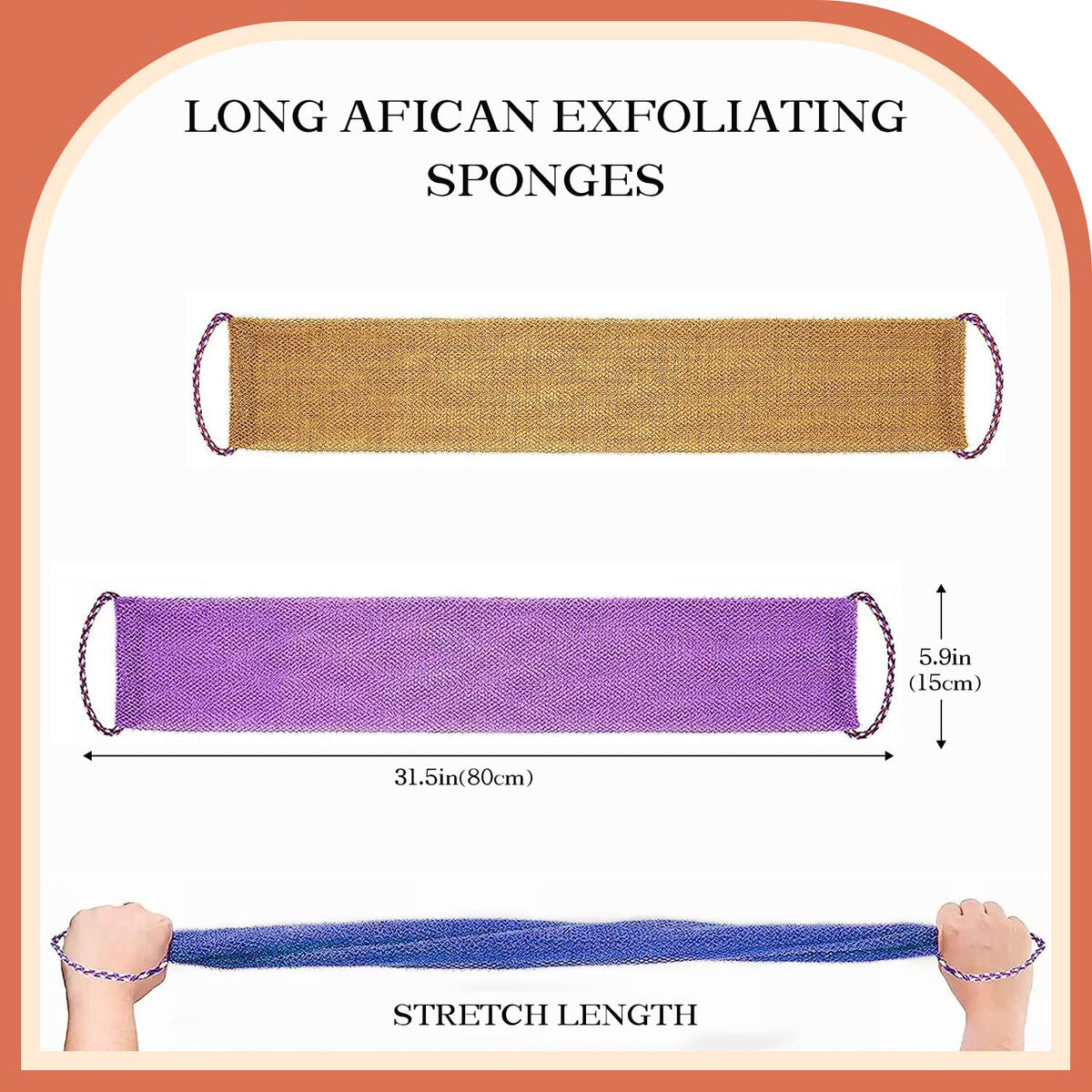 3 Pieces African Net Sponge with Handles Long African Exfoliating Net Washcloth Bath Sponge Net Cloth Wash Net Body Back Scrubber for Shower Loofah (3 Count)