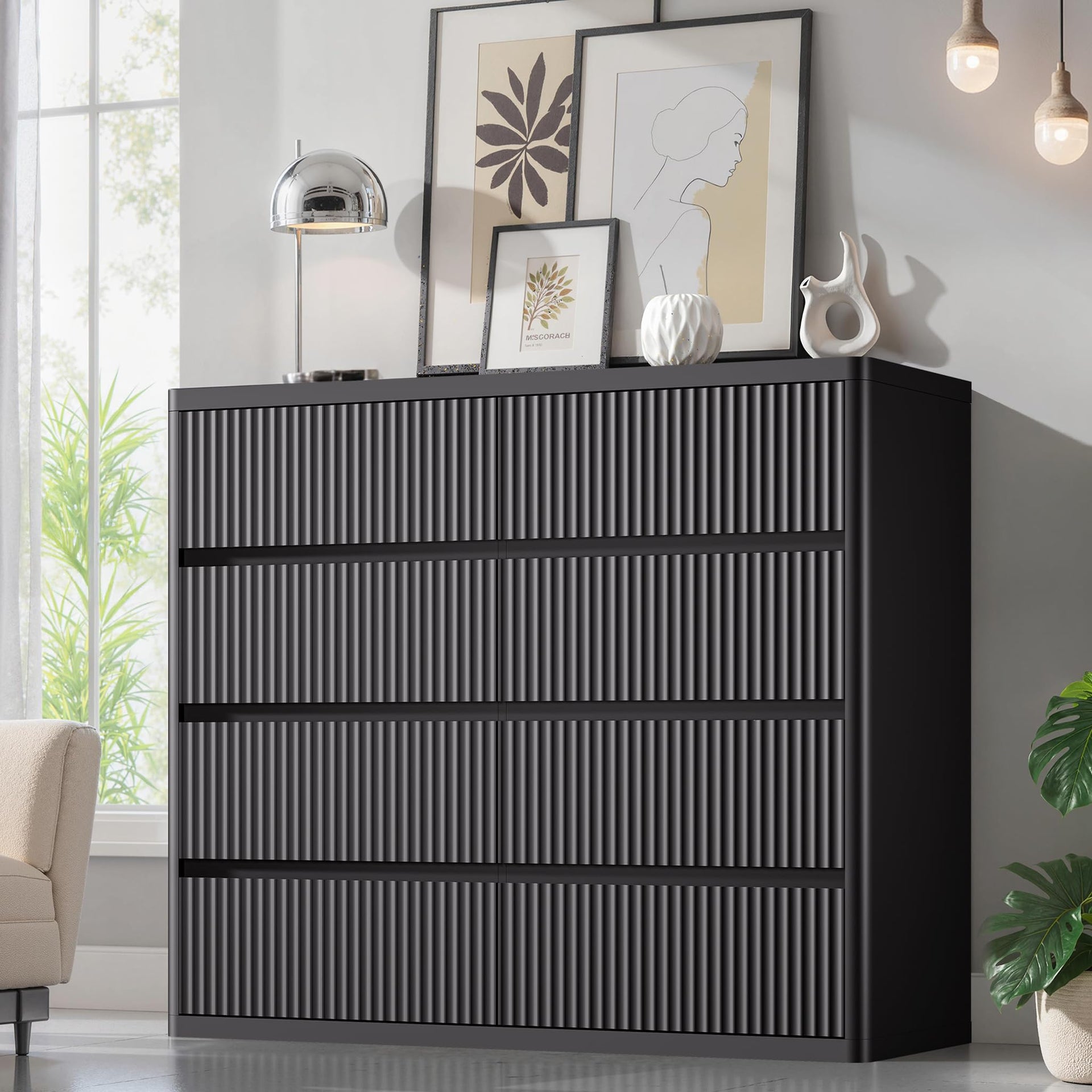 Black 8 Drawers Dresser for Bedroom