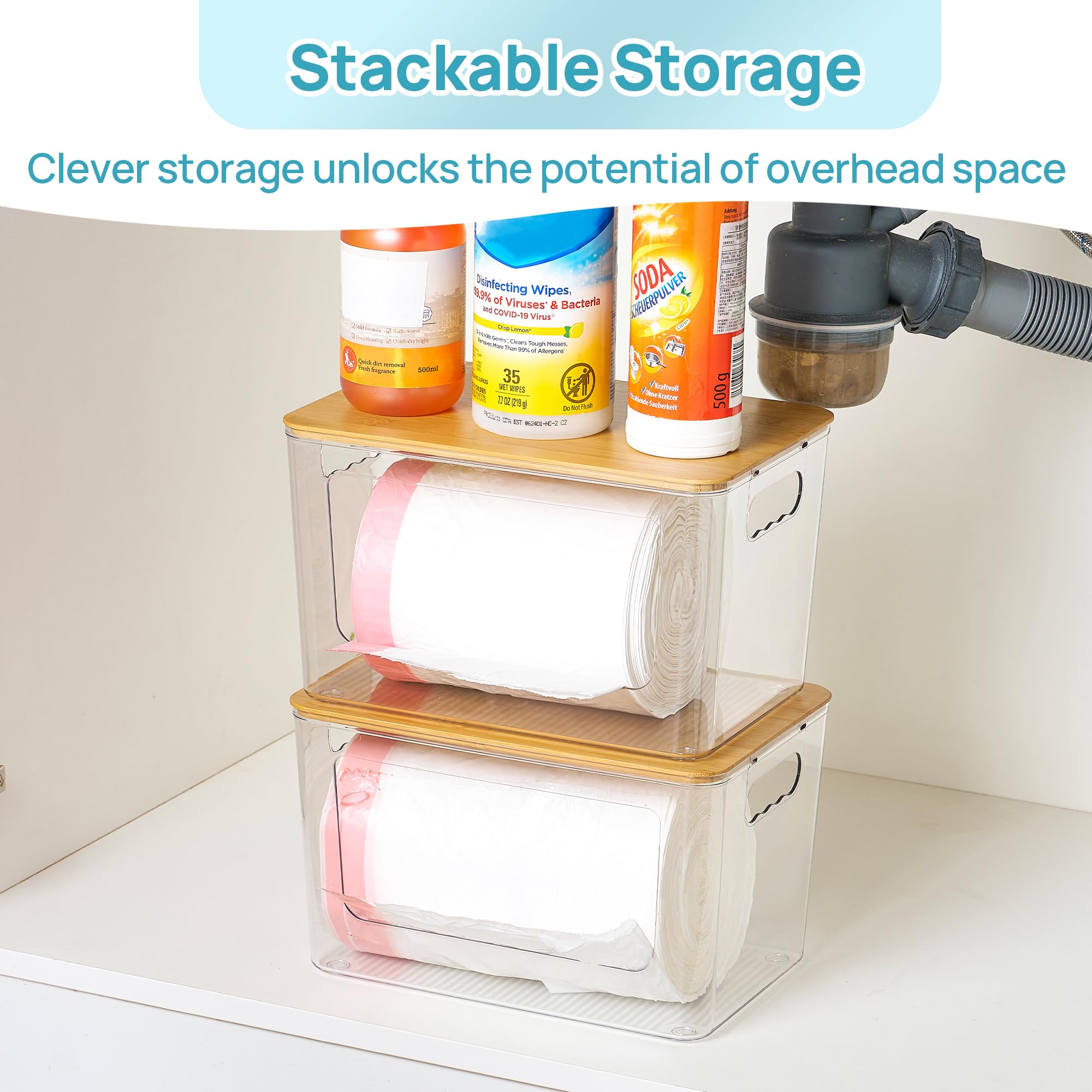 2 Pack Trash Bag Holder with Bamboo Lid (2 Count)