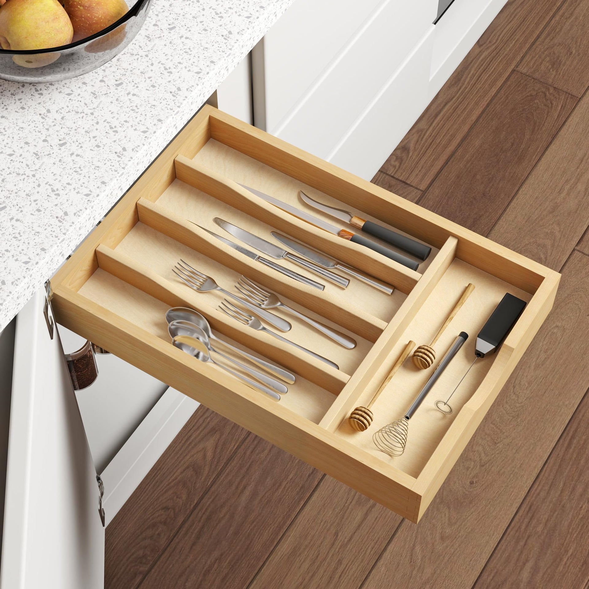 Solid Birch Wood Silverware Drawer Organizer