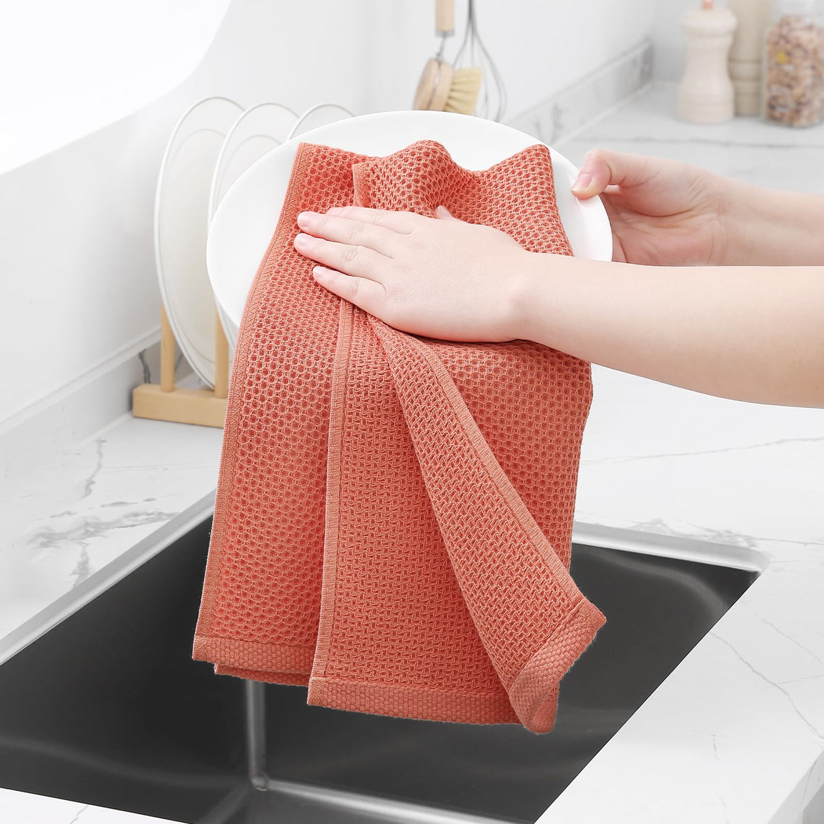 100% Cotton Waffle Weave Kitchen Dish Towels 6 (6 Count)