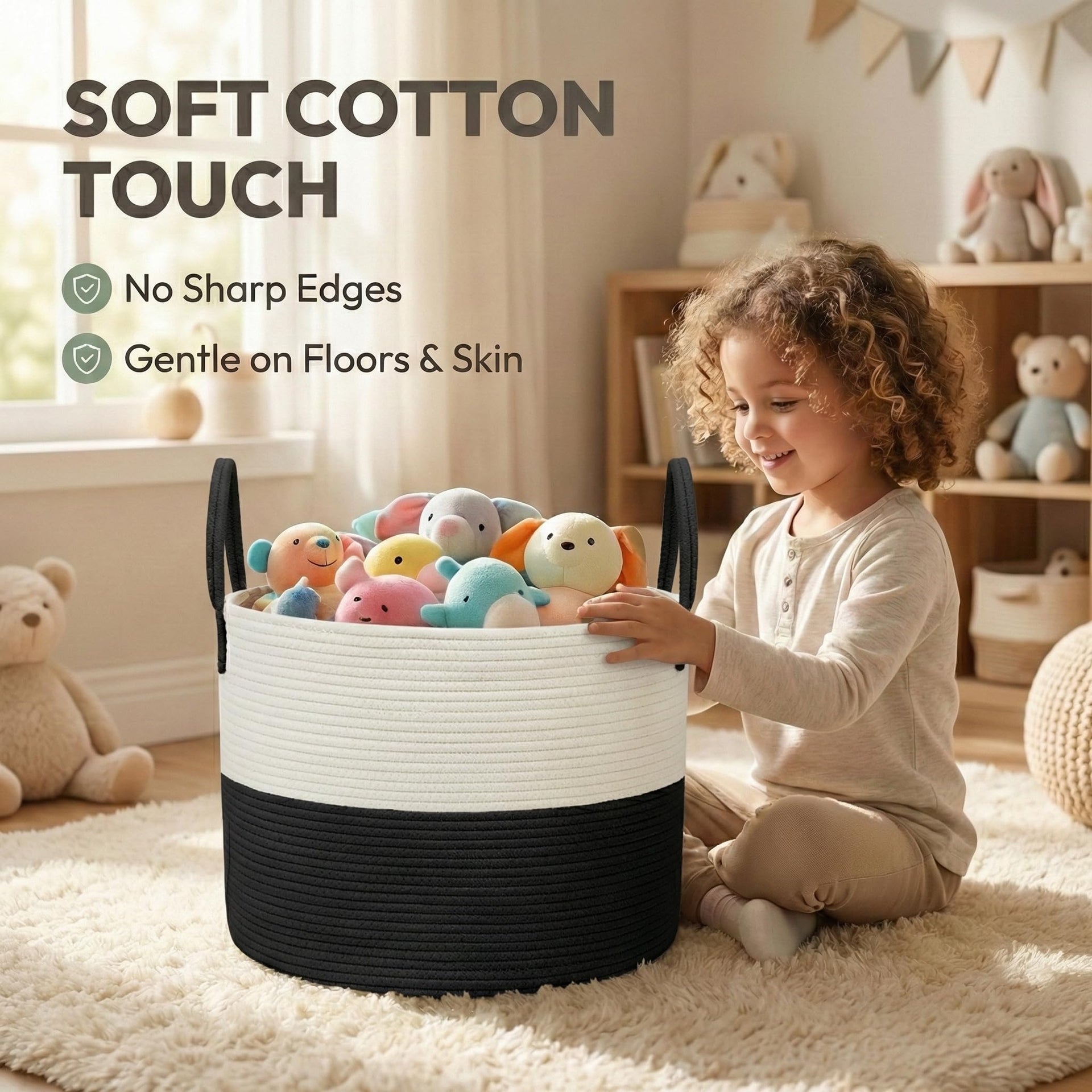 115L Extra Large Machine Washable Cotton Rope Blanket Basket