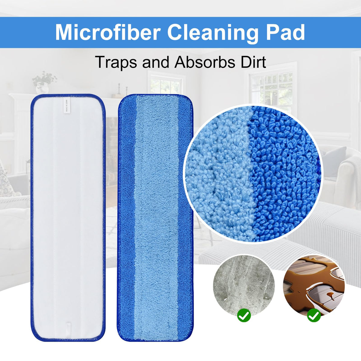 8 Pack Microfiber Cleaning Pad for Bona Mop Hardwood & Hard Surface Floors Dry and Wet Floor Cleaning (8 Count)