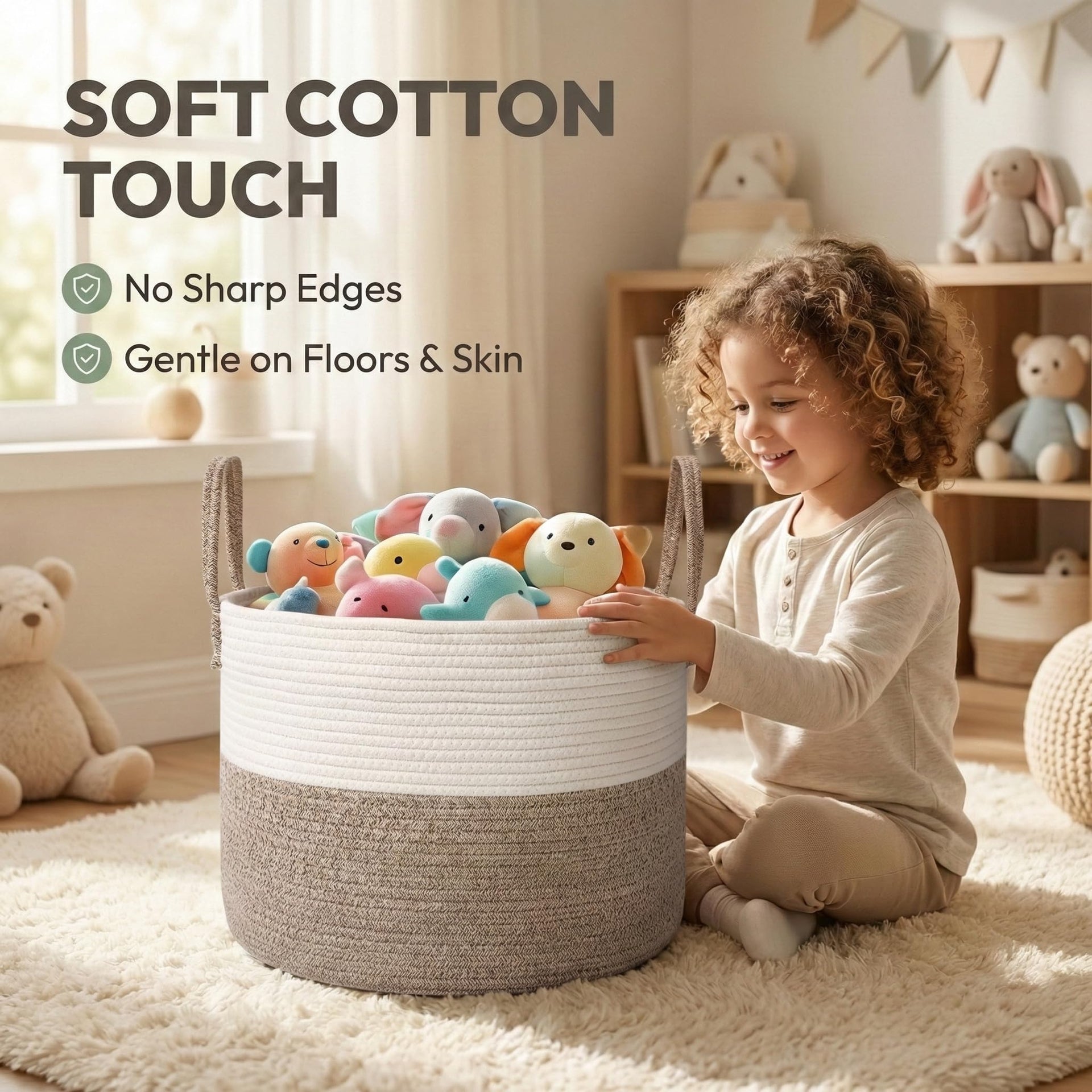 65L Extra Large Machine Washable Cotton Rope Blanket Basket