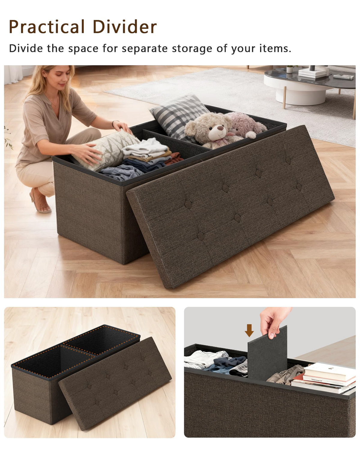 43 Inches Folding Storage Ottoman Bench