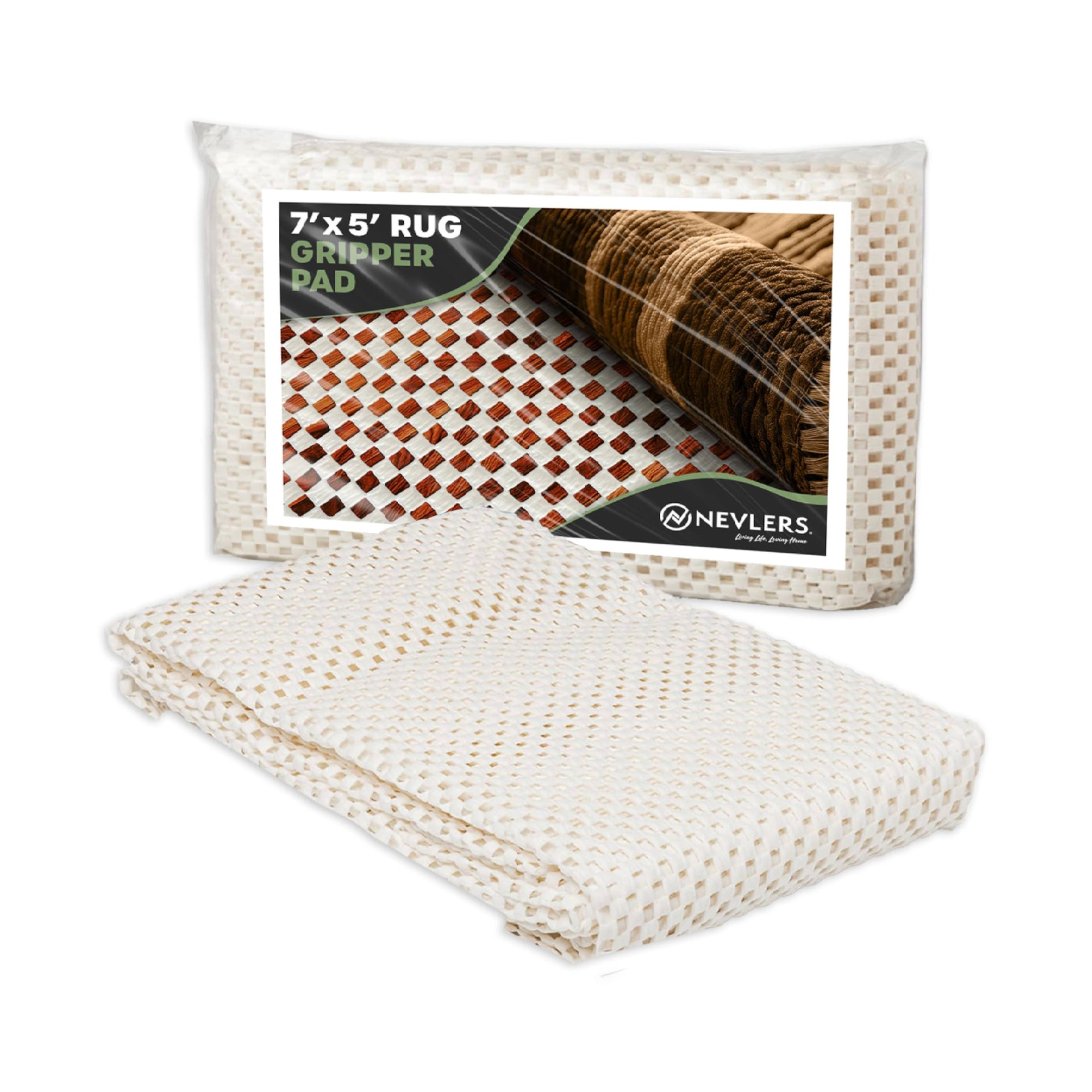 5'x7' White Anti Slip Rug Mat Non Skid Design (35 Sq Ft)