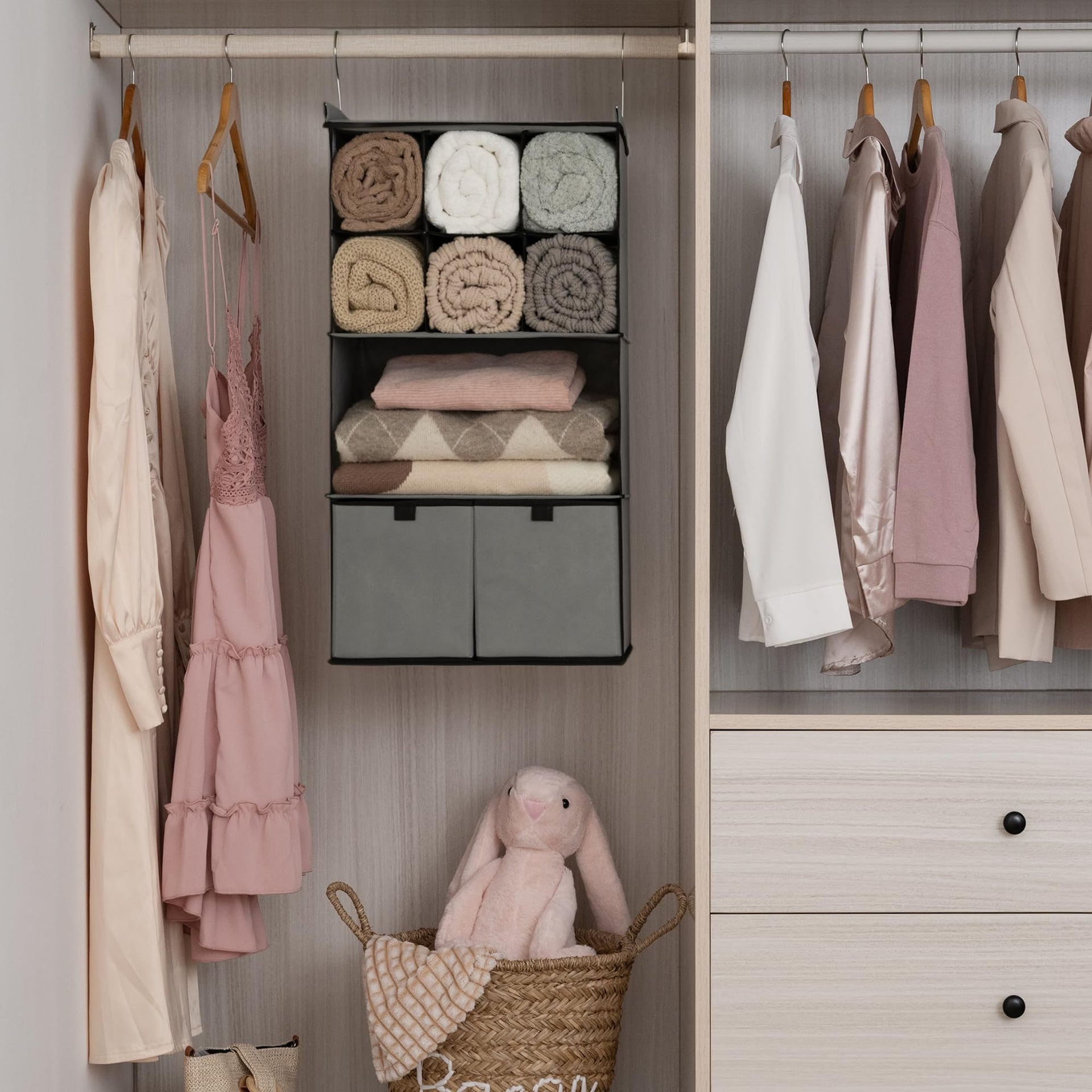 4 Shelf Hanging Closet Organizer with Drawer