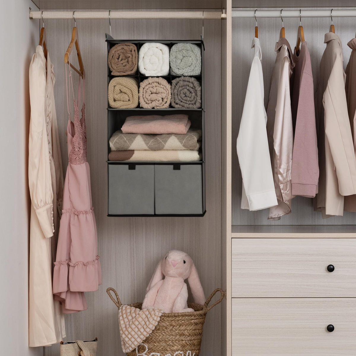 4 Shelf Hanging Closet Organizer with Drawer