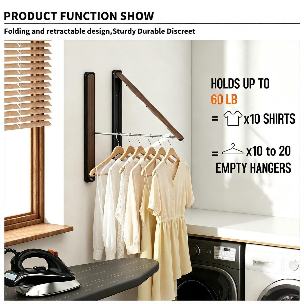Folding Clothes Hanger Rack Wall mounted for Laundry Clothes Drying Rack