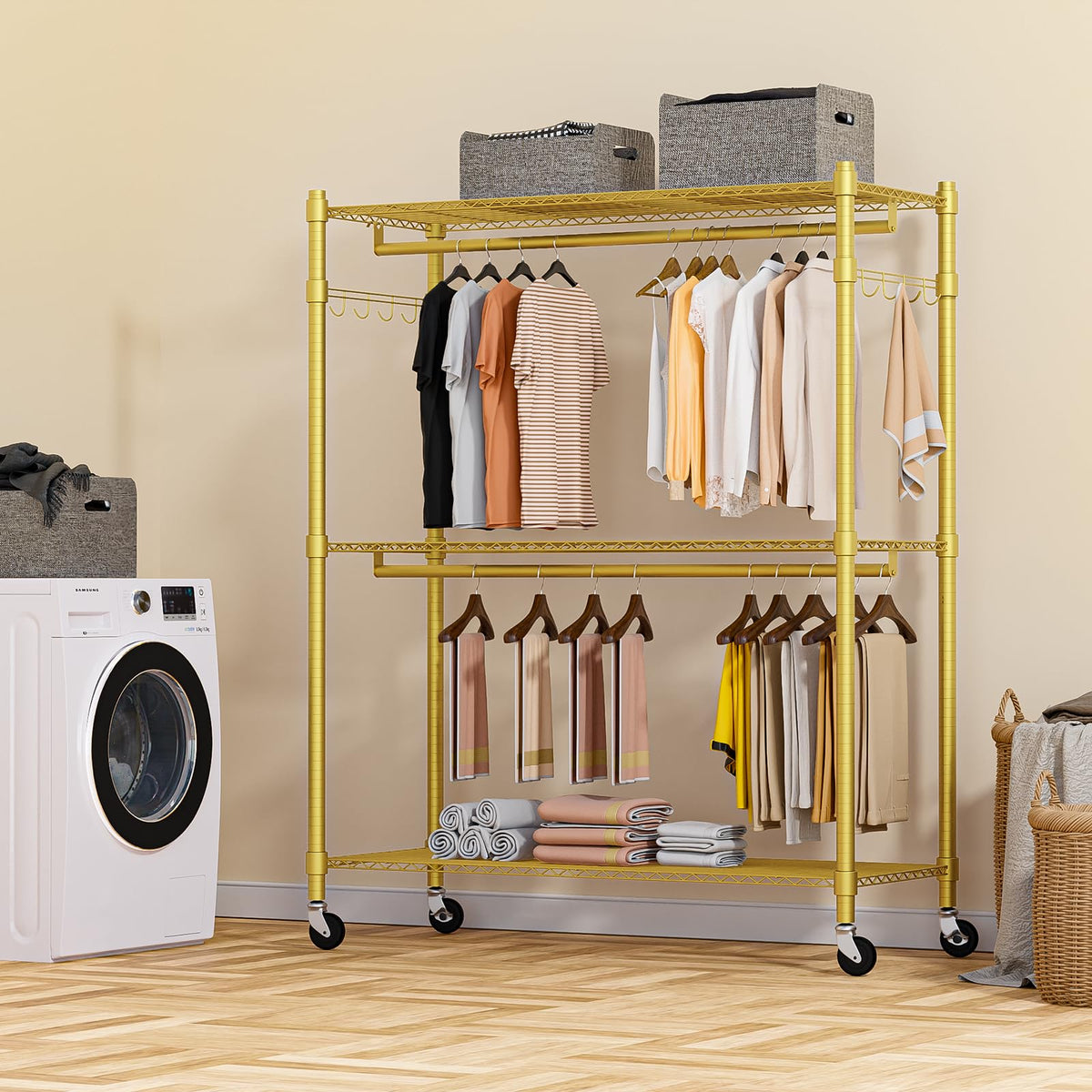 Gold Heavy Duty Clothes Rack with Wheels