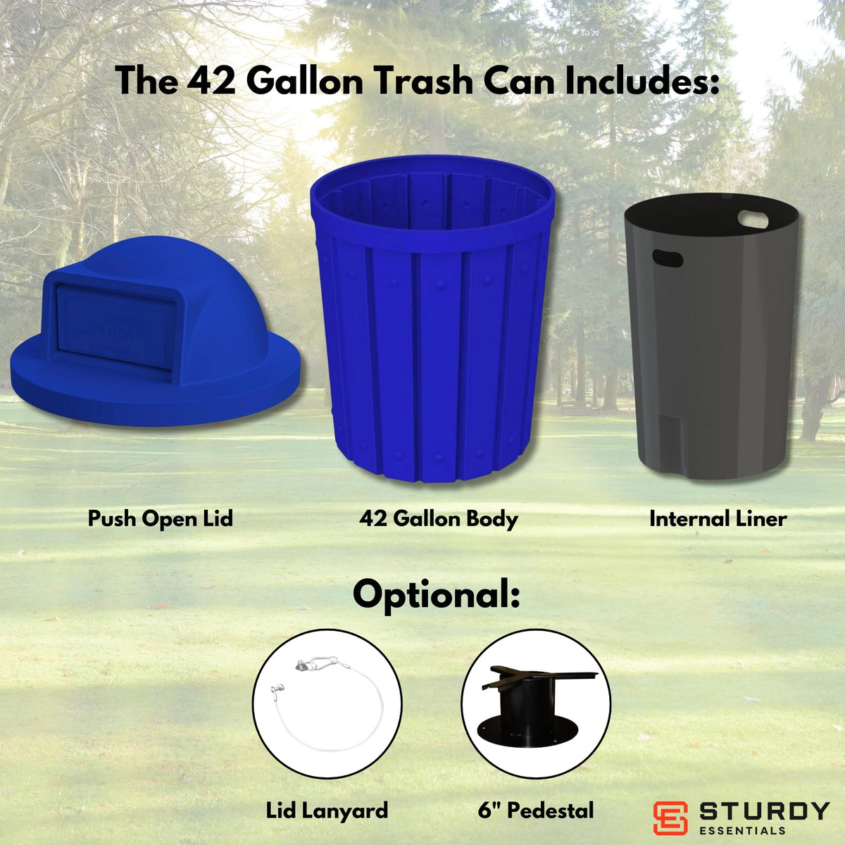 Campus Collection 42 Gallon Plastic Commercial Garbage Can with Push Lid