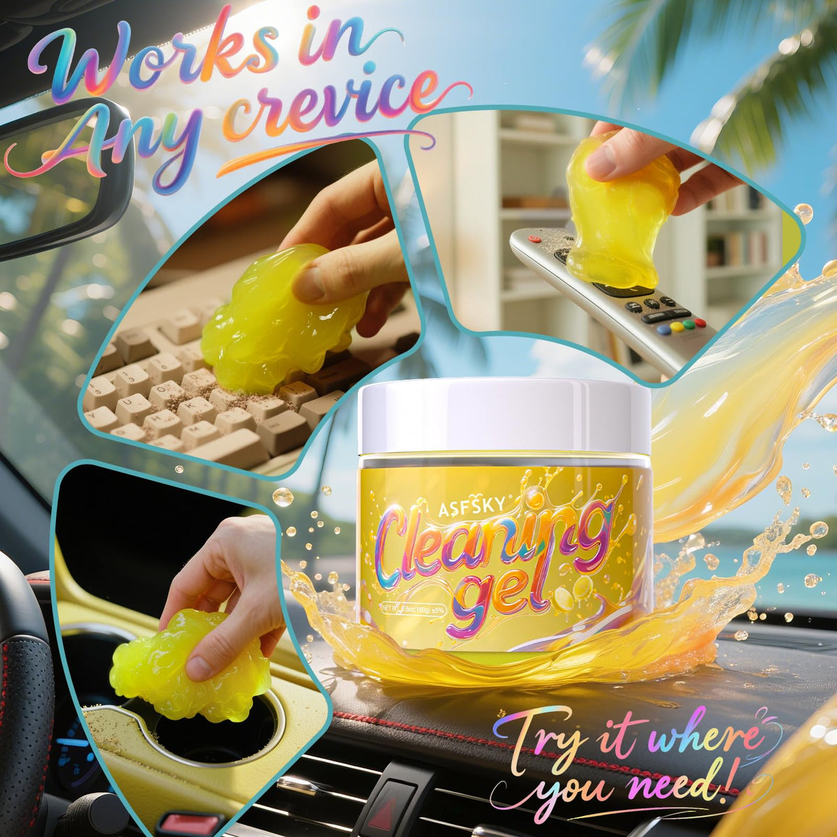 Car Cleaning Gel Cleaning Putty Universal Fruit Scent 4 Pack (22.4 Ounce)