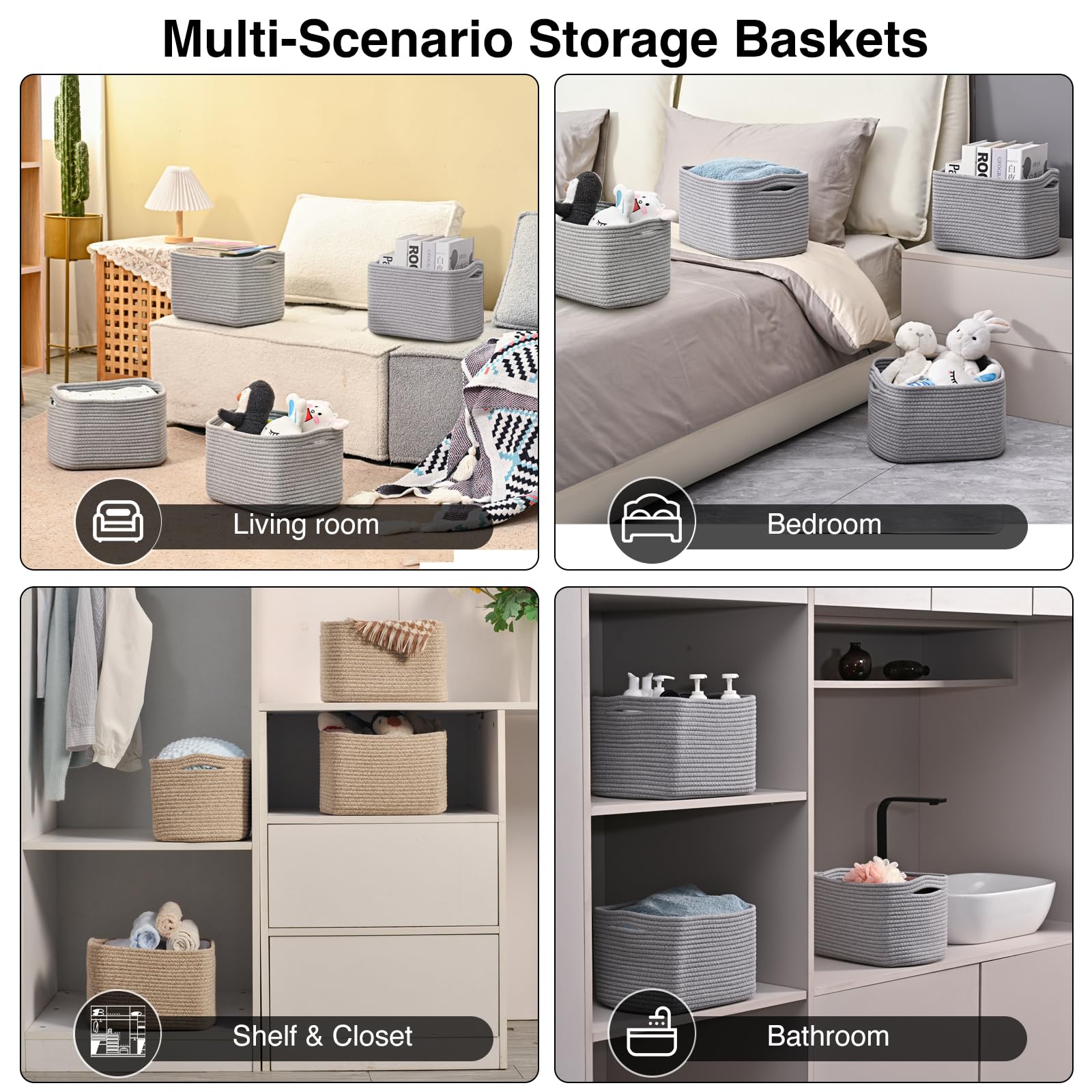 Small Storage Baskets for Shelves Organizing (4 Count)