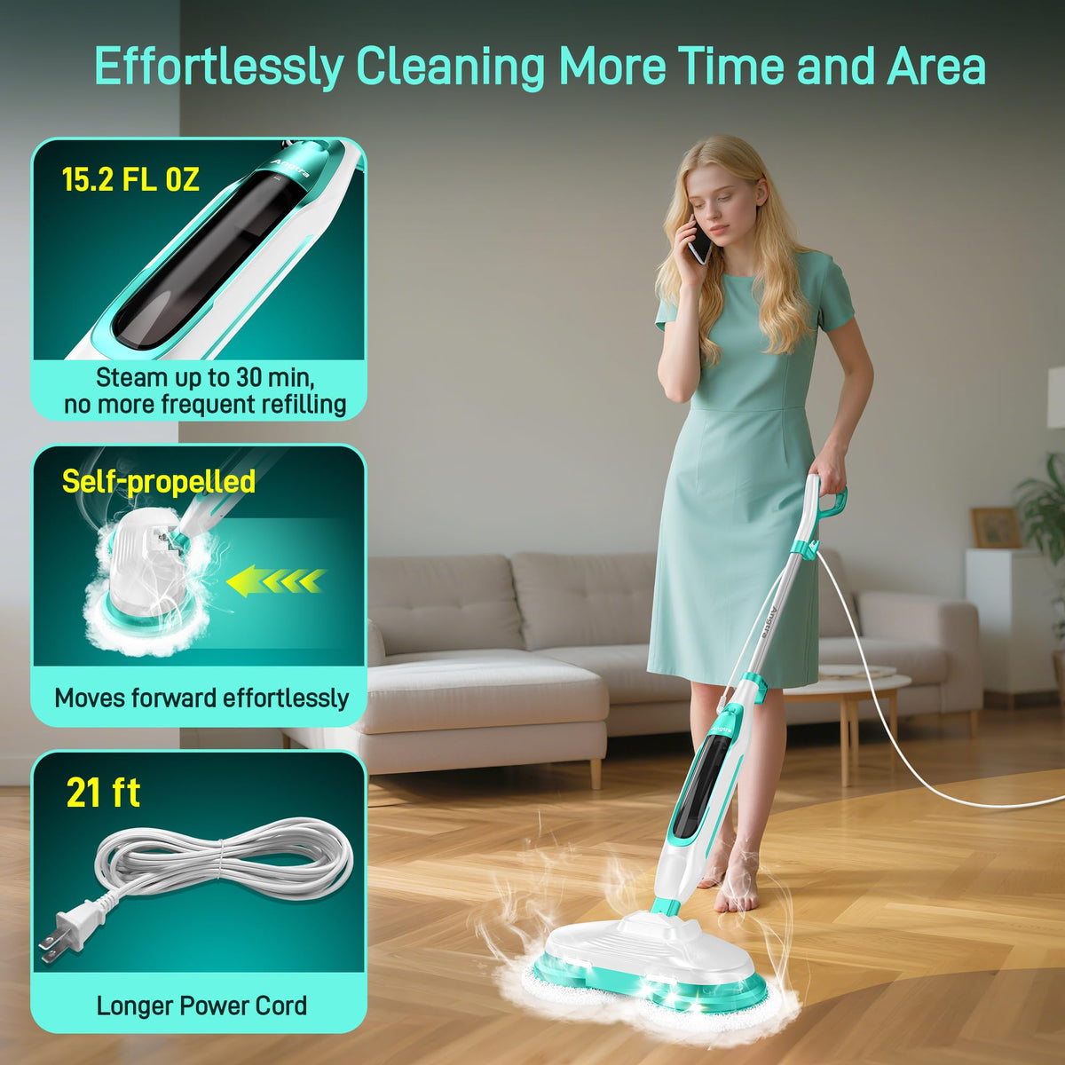 Scrubbing Steam Mop with Rotating Mop Pads