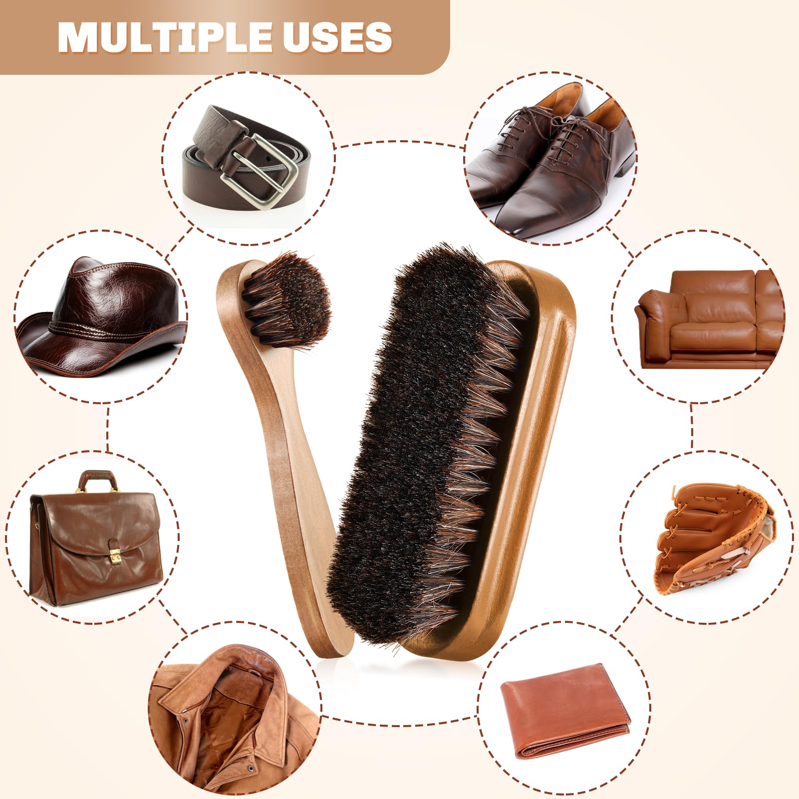 2 Pcs Horsehair Shine Shoes Brush Kit Polish Dauber Applicators Cleaning Leather Shoes Boots Care Brushes Suede Cleaner Brush (3.5 Count)
