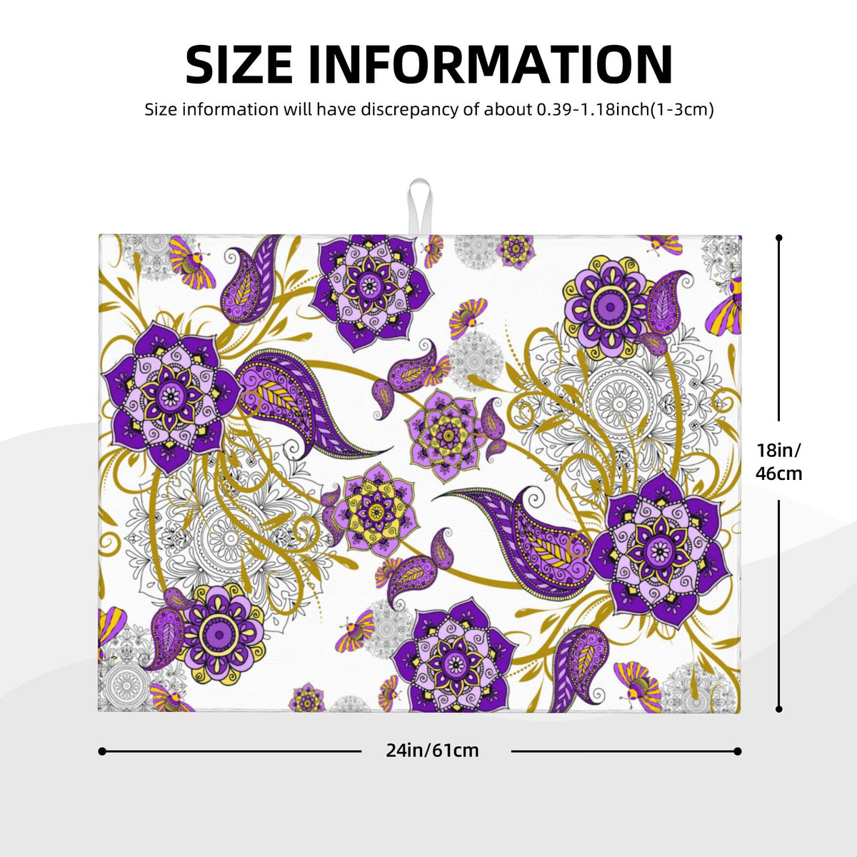 Purple Flower Kitchen Drying Mat Boho Floral Dish Drainer Mat