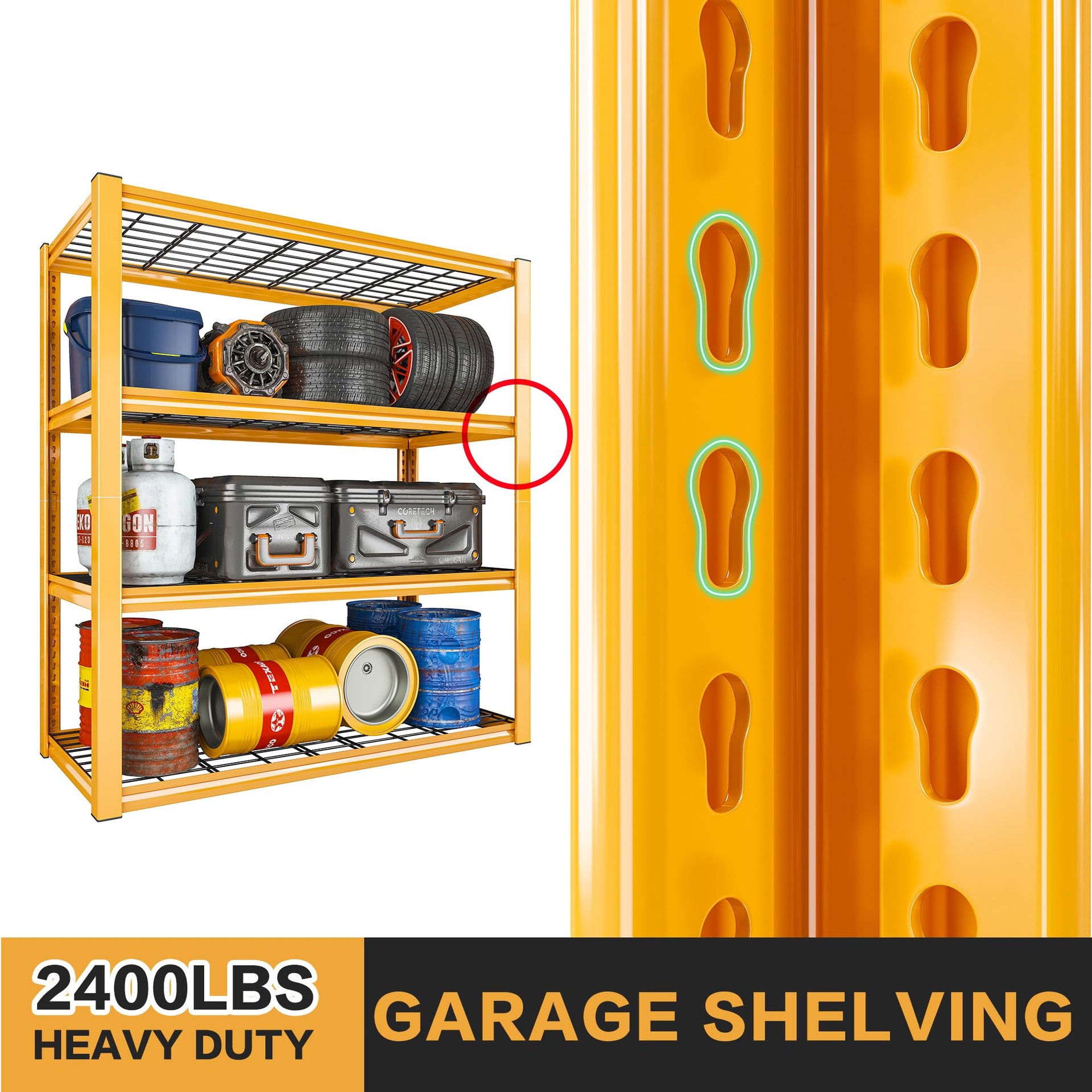 40" W Yellow Garage Shelving with Double (3 Count)