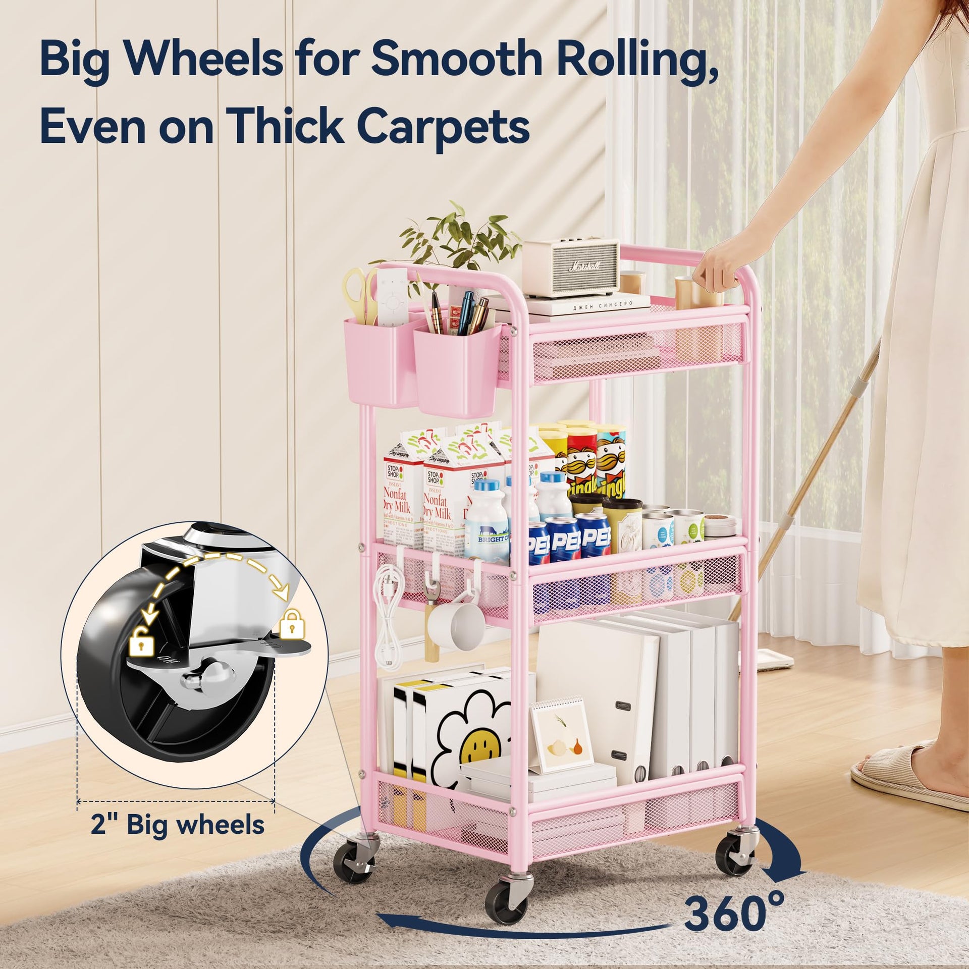 3 Tier Metal Rolling Cart