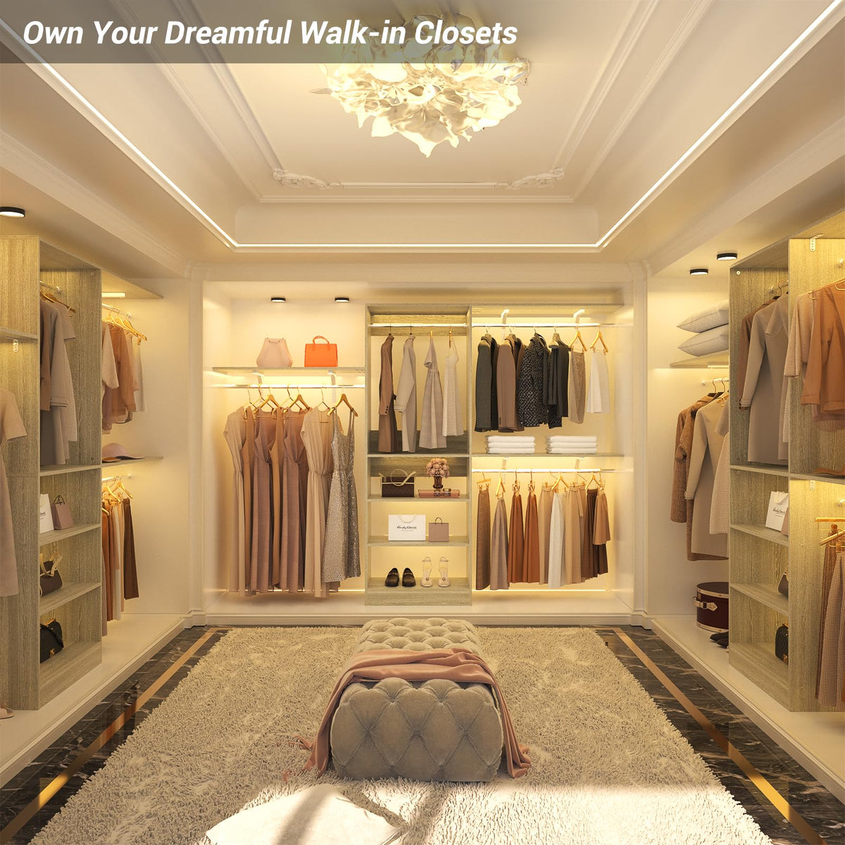 8FT Closet System with 3 Wooden Storage Shelves