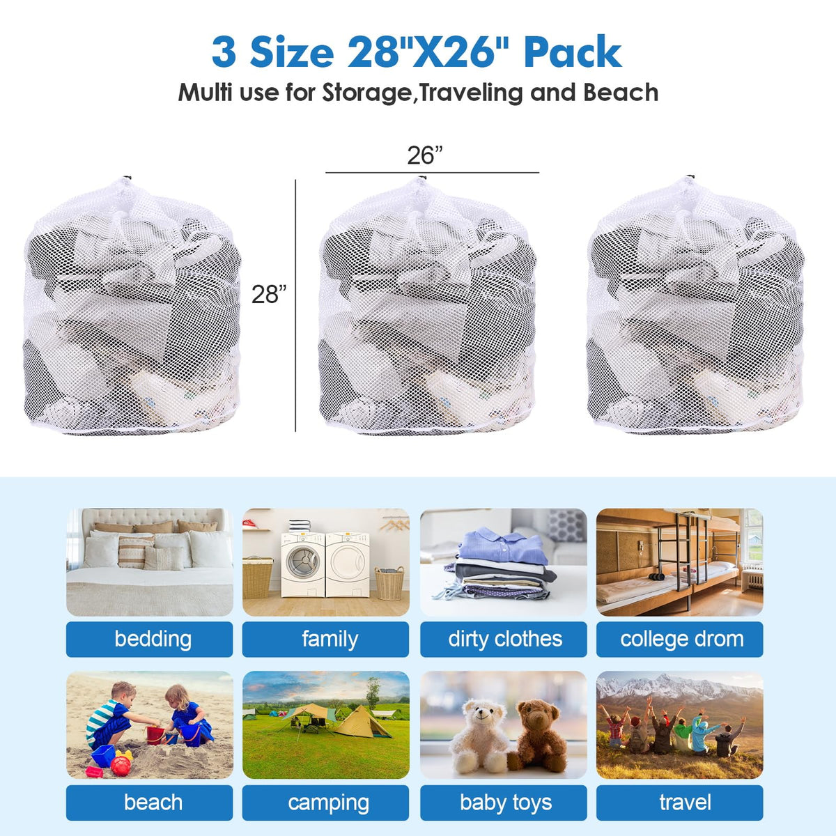 3 Pack XXL Mesh Laundry Bags for Delicates (3 Count)