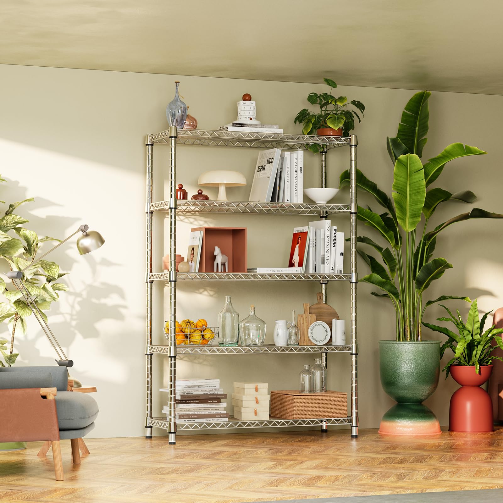 1750LBS Garage Shelving Wide Storage Shelves 5 Tier Metal Shelves Heavy Duty Adjustable Utility Shelf Rack