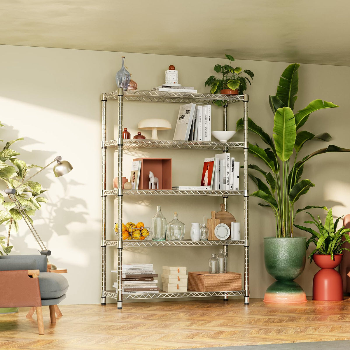 1750LBS Garage Shelving Wide Storage Shelves 5 Tier Metal Shelves Heavy Duty Adjustable Utility Shelf Rack