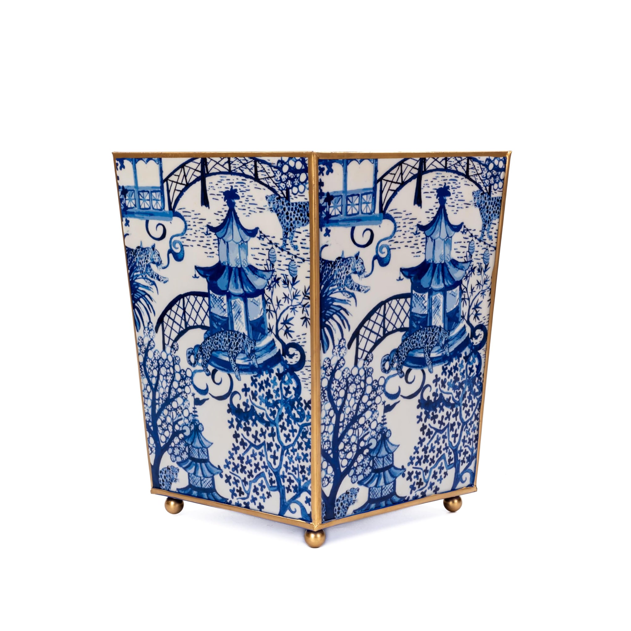 Jaye’s Studio Garden Party Decorative Gold Waste Basket for Bathroom Trash Can no Lid