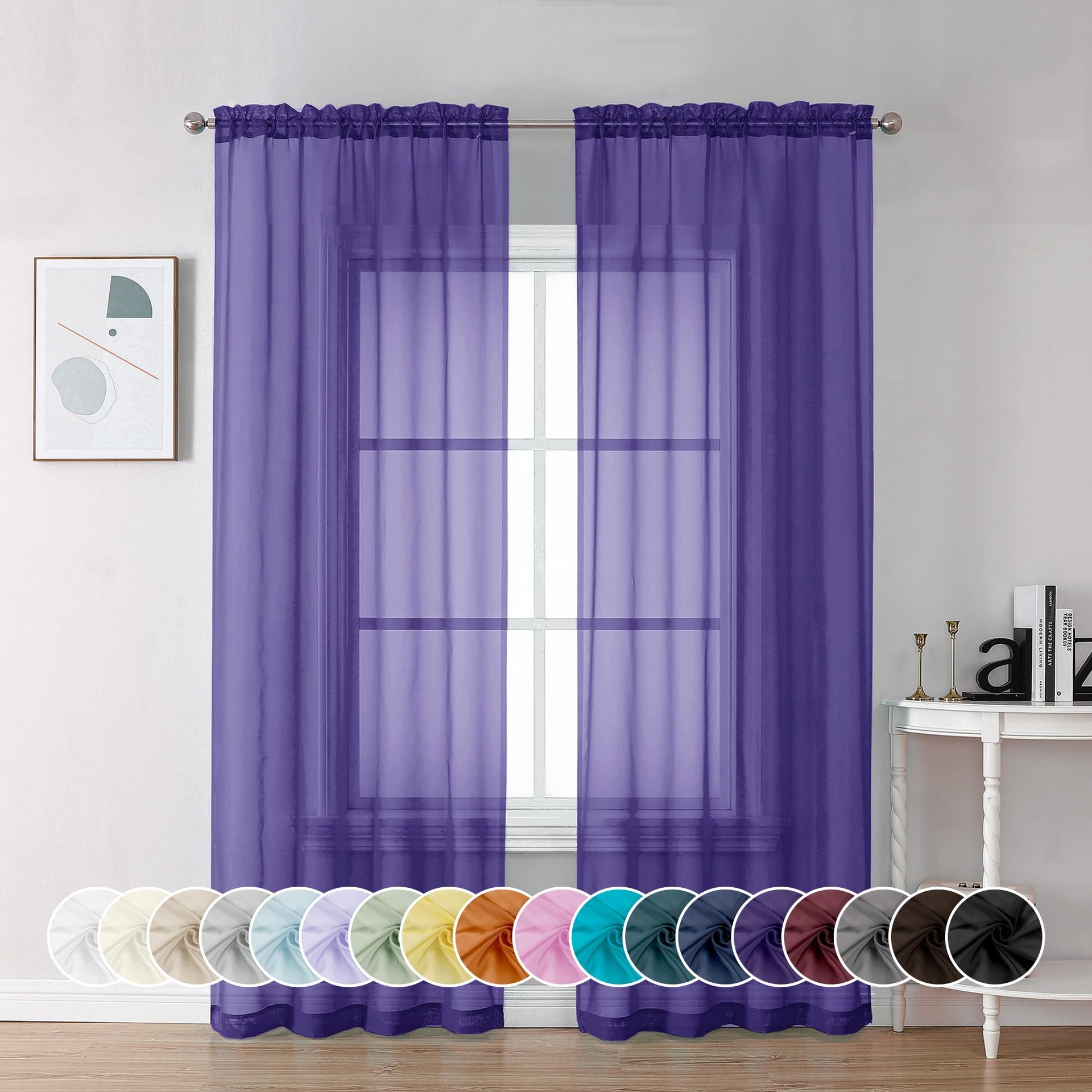 Purple Sheer Curtains 84 Inches Long for Living Room (2 Count)
