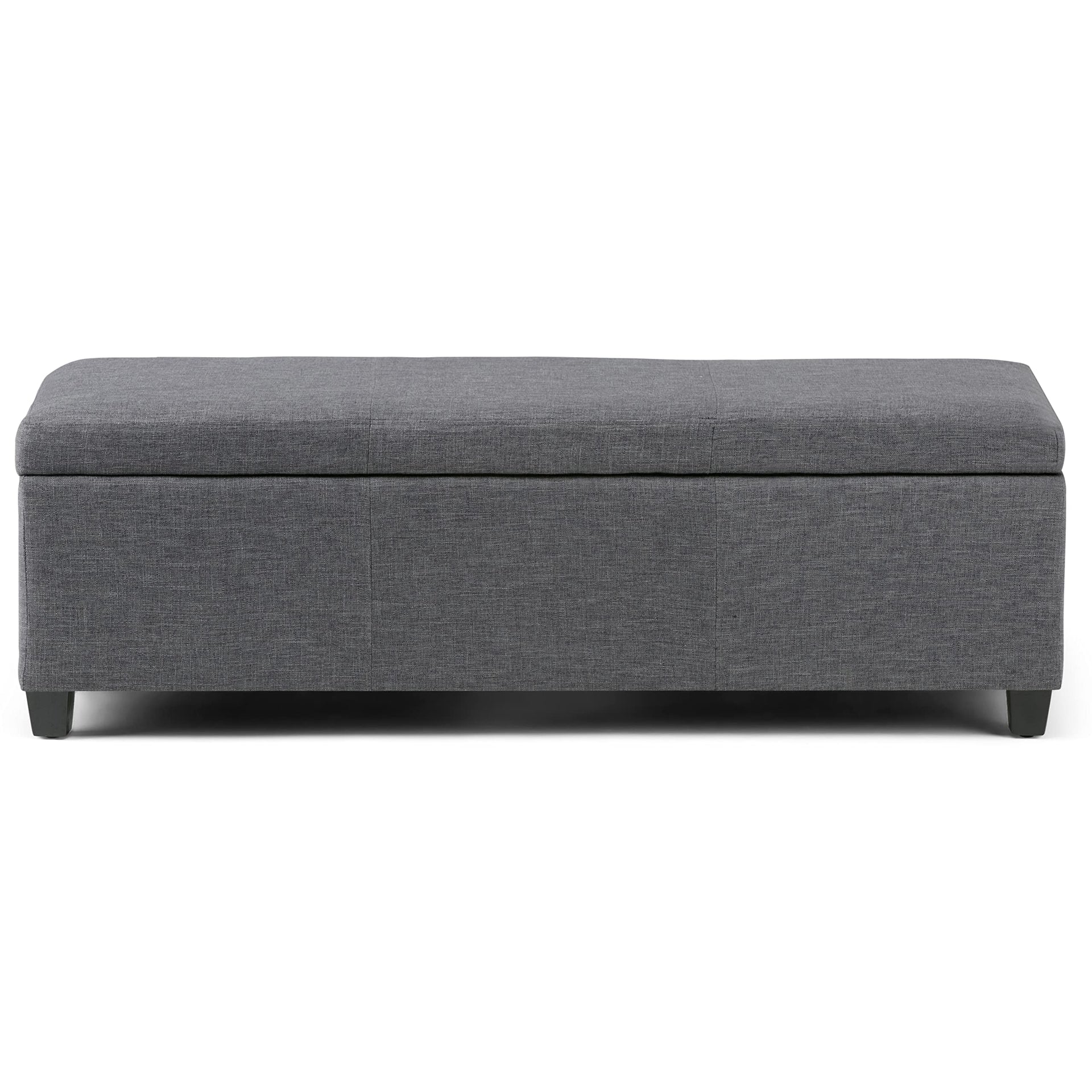 Avalon 48" Wide Linen Look Fabric Storage Ottoman in Slate Grey