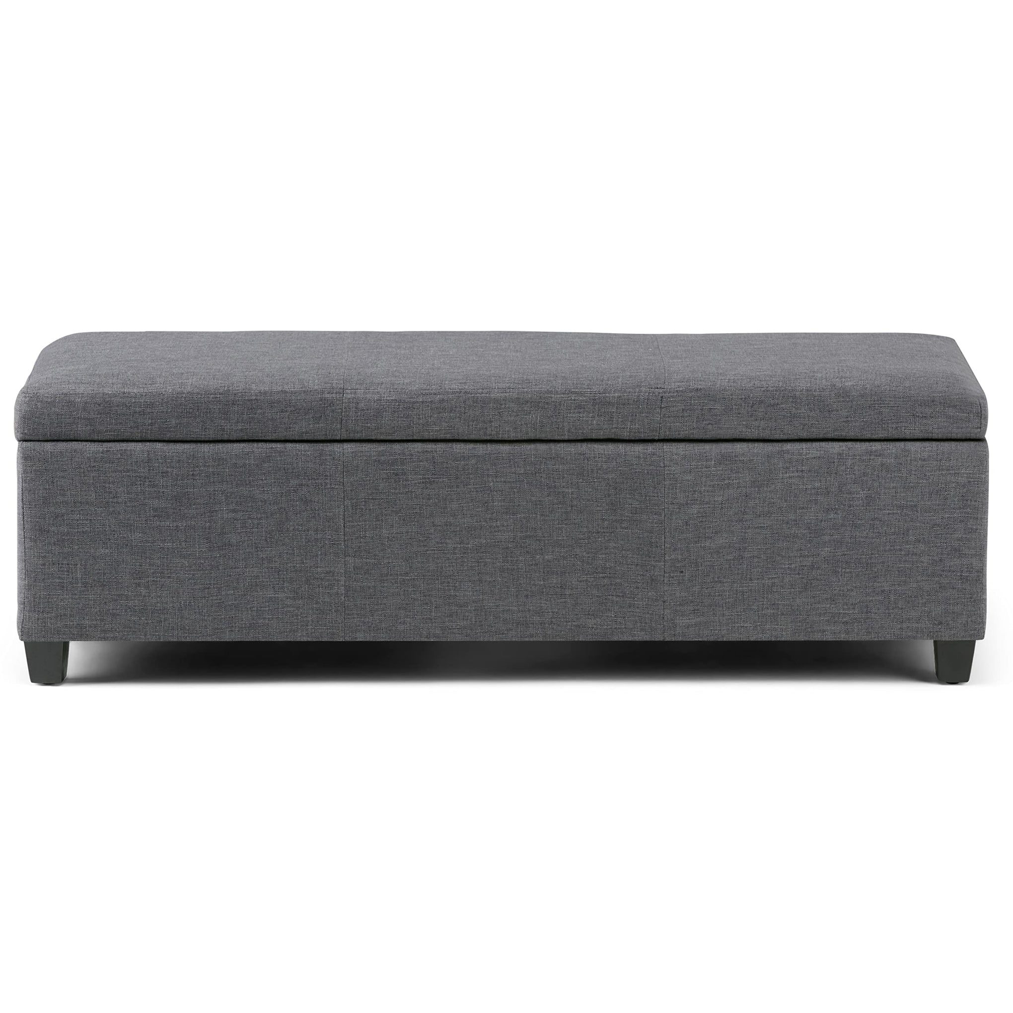 Avalon 48" Wide Linen Look Fabric Storage Ottoman in Slate Grey