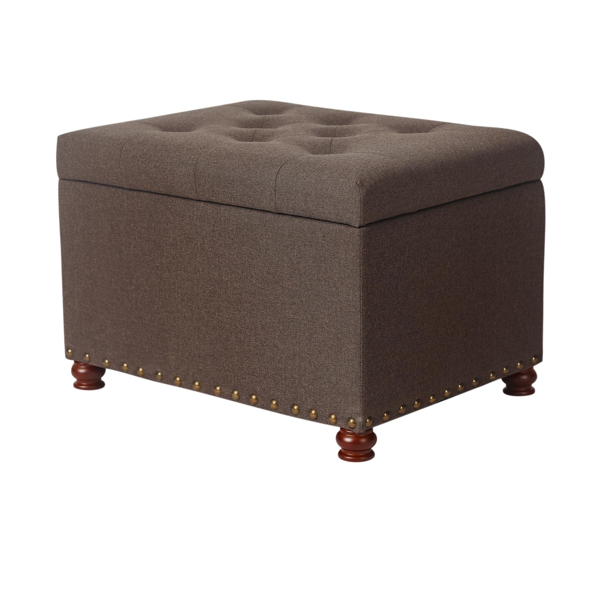 Storage Ottoman Linen Tufted Bench