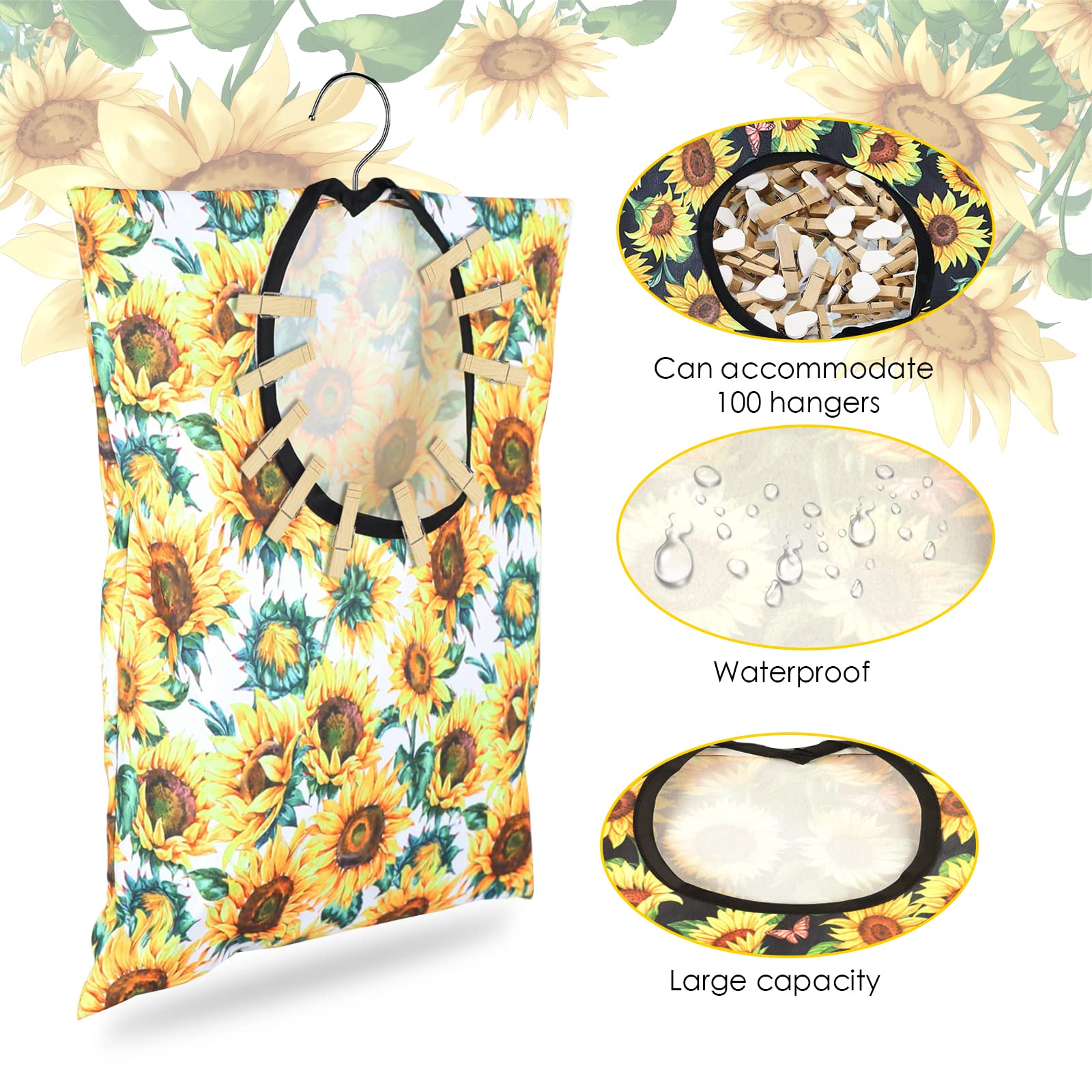 2 Pcs Sunflower Clothes Pin Bag Clothespin Bag Holder Clothespin Holder 15 X 11 Inch Clothes Pin Hanging Bag Clothespin Bag for Clothesline Outdoor Outside Wardrobe and Laundry Room (2 Count)
