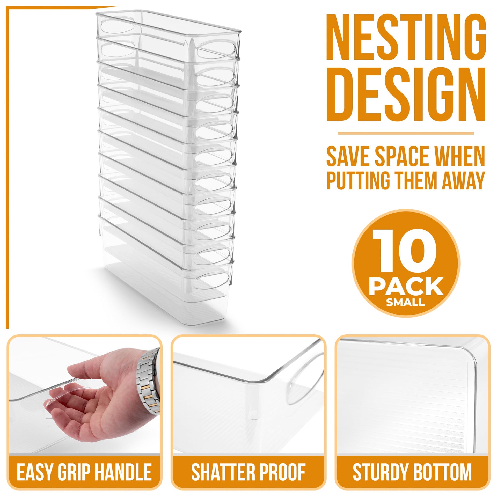Small Clear Plastic Storage Bins for Organizing (10 Count)