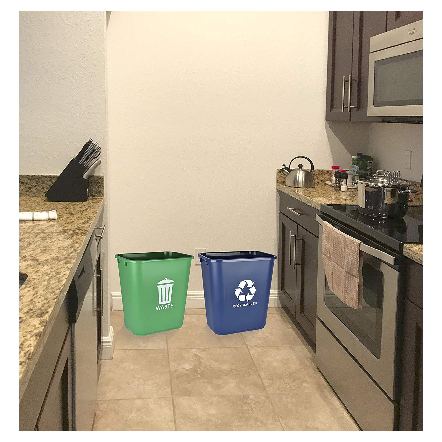 Wastebasket Bin for Recycling and Waste (2 Count)