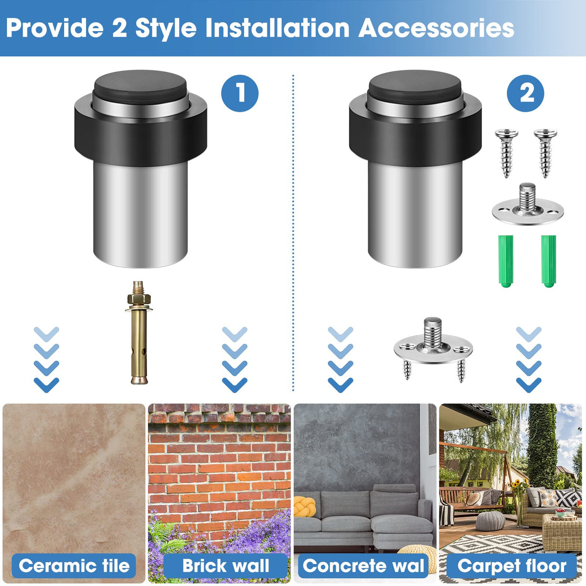 6 Pcs Floor Mounted Door Stopper Stainless Steel (6 Count)