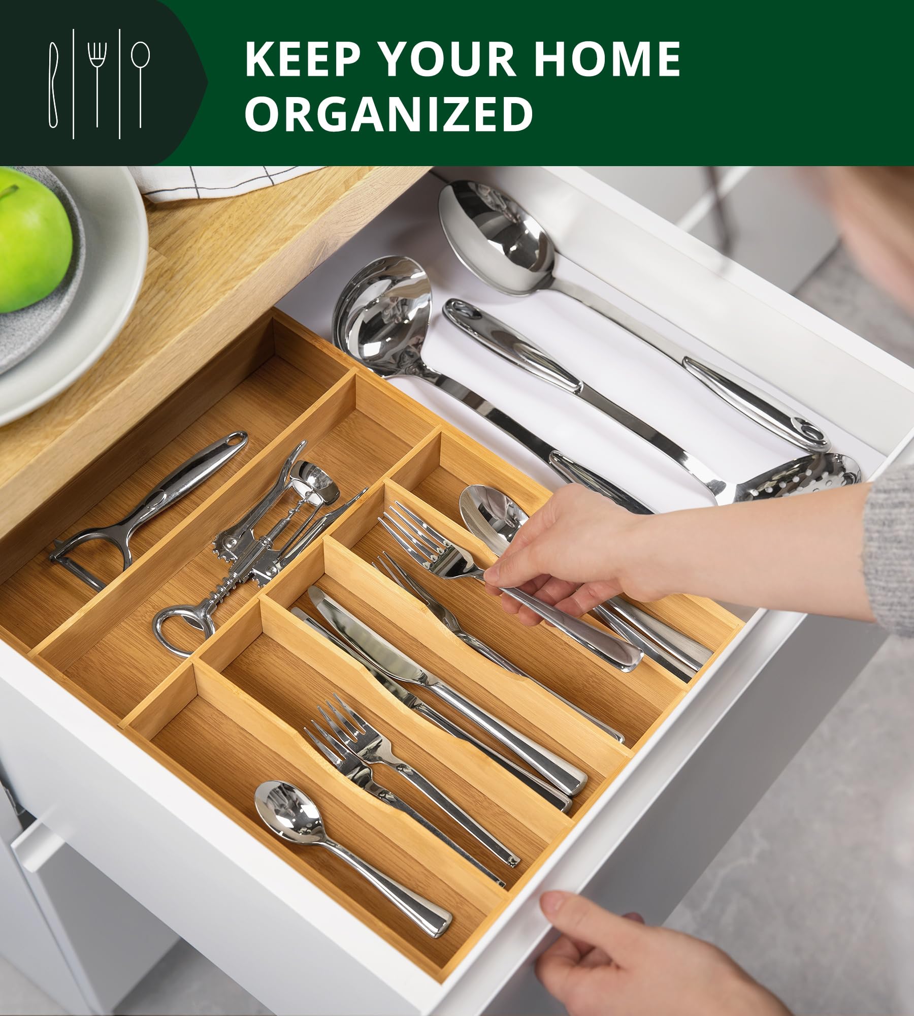 Luxury Bamboo Utensil Rack and Silverware Organizer