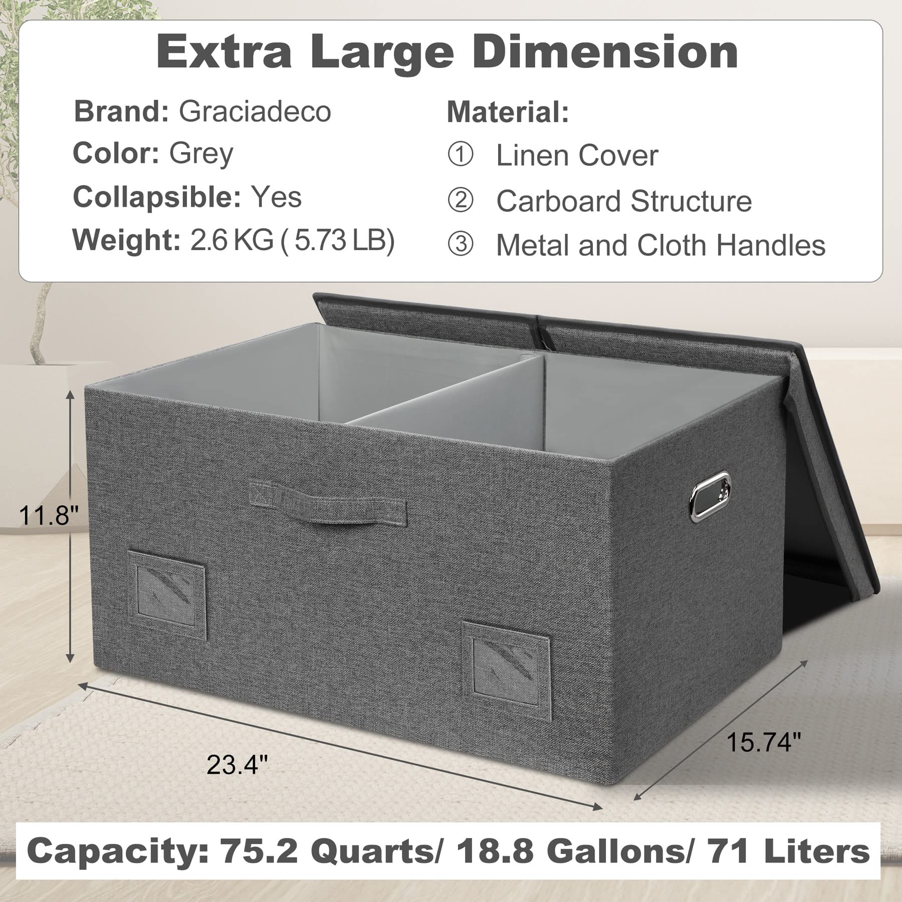 75 Quarts Extra Large Decorative Storage Bins with Lids