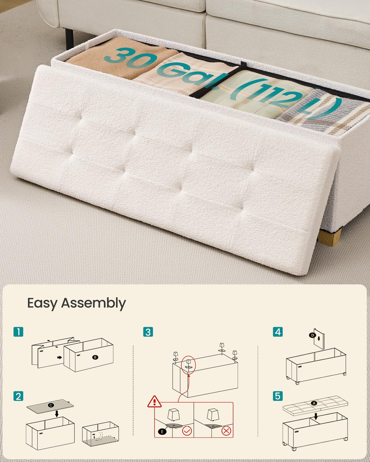 Storage Ottoman Bench with Legs