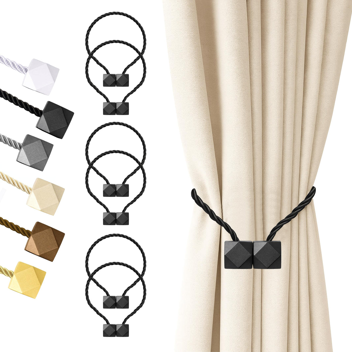 Magnetic Curtain Tiebacks Black 6pcs (6 Count)