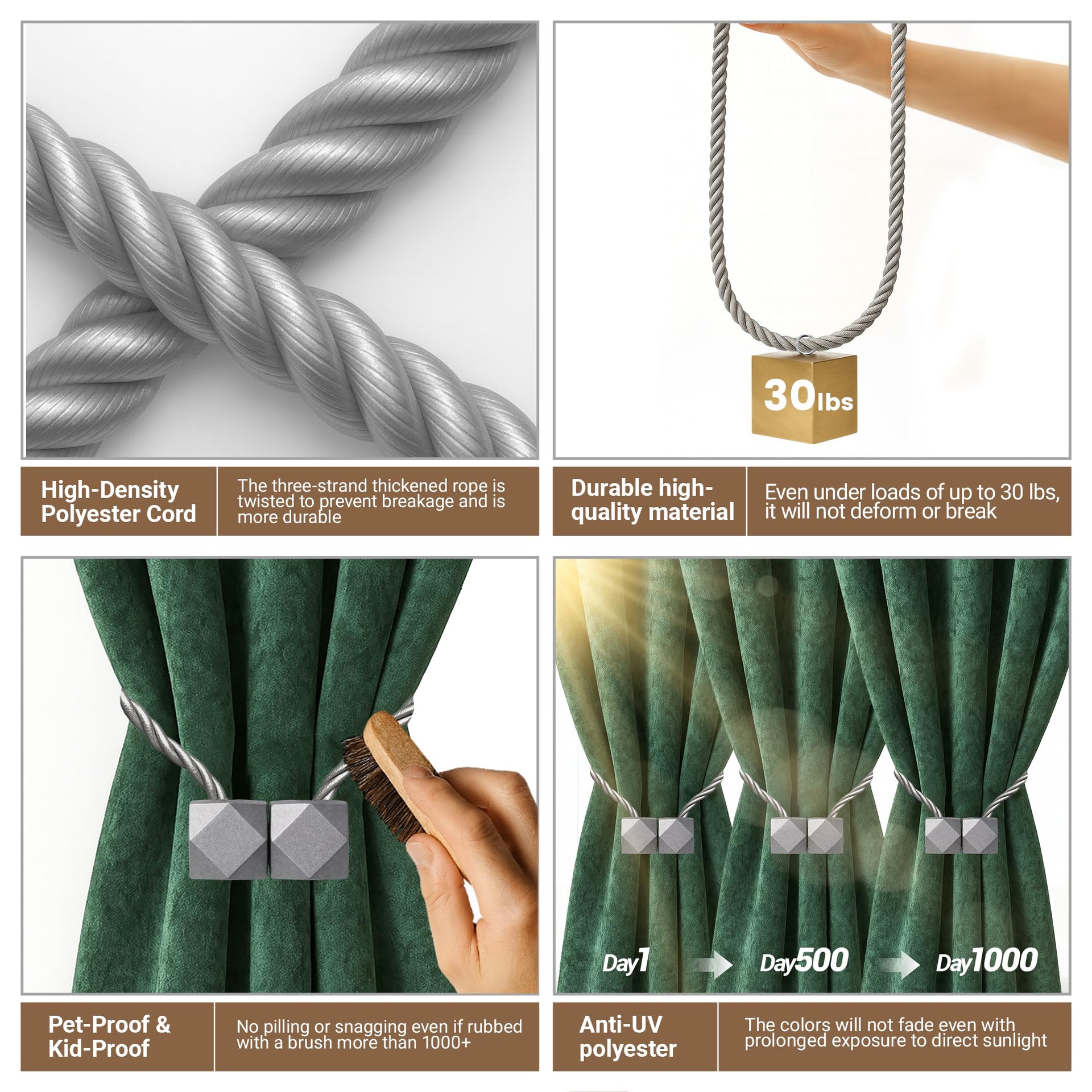 Magnetic Curtain Tiebacks Grey 6pcs (6 Count)