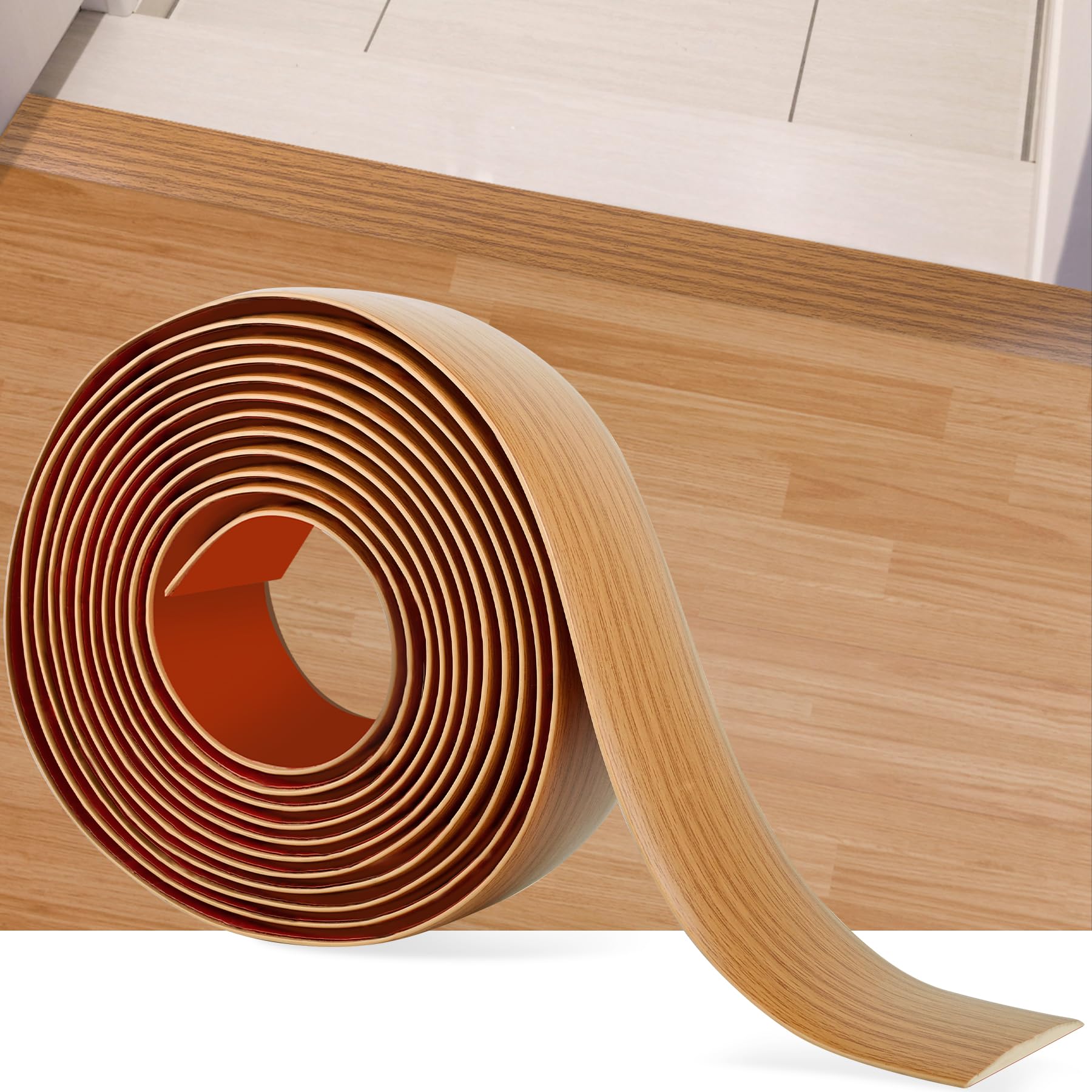 10Ft Floor Transition Strip Self Adhesive Vinyl Cover Floor Strip Flat Divider Transition Strip Wood Grain Design for Laminate Floor Gaps and Doorway Transitions (10 Foot)