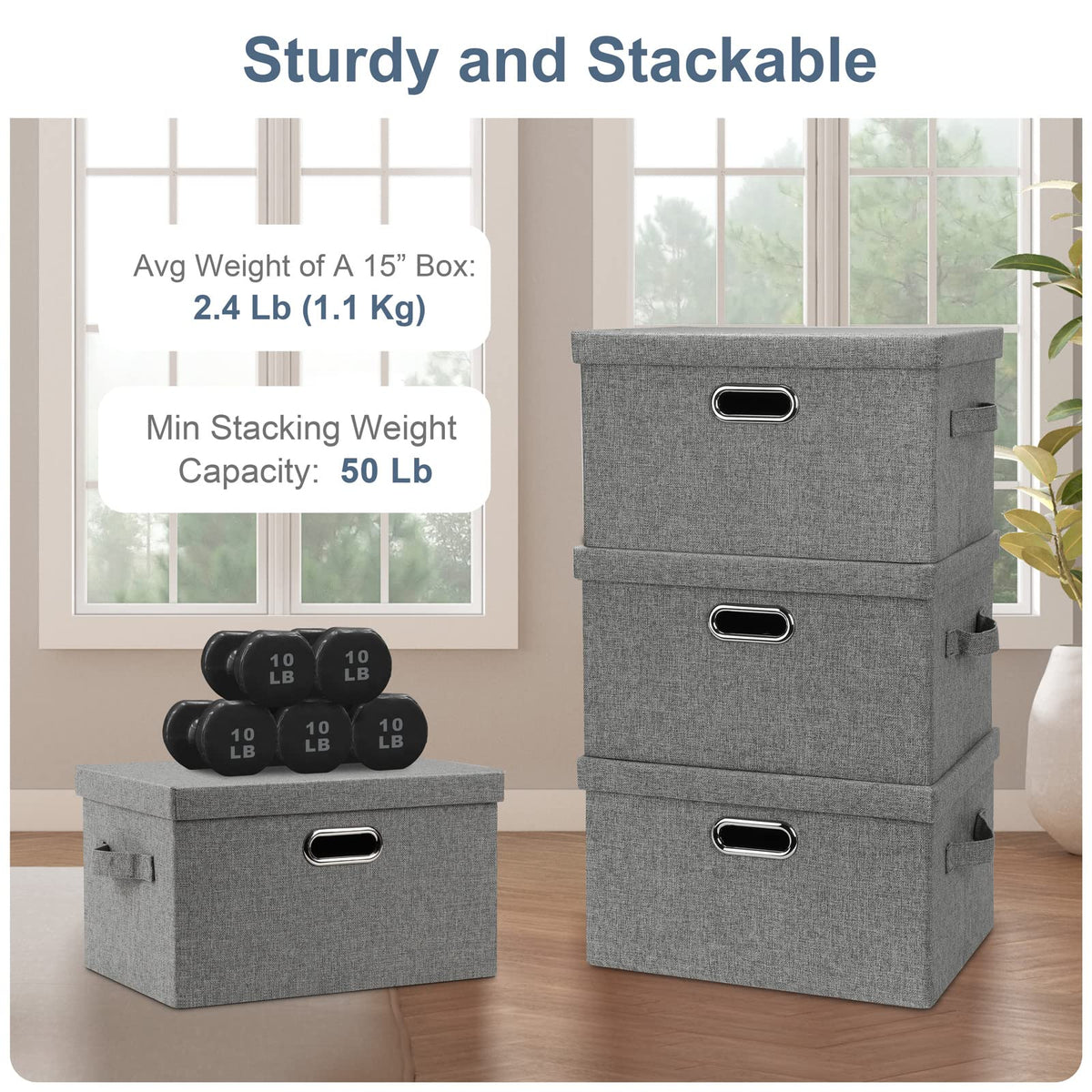 Medium 15" 21 Quart Collapsible Stackable Storage Bins with Lids (5 Count)